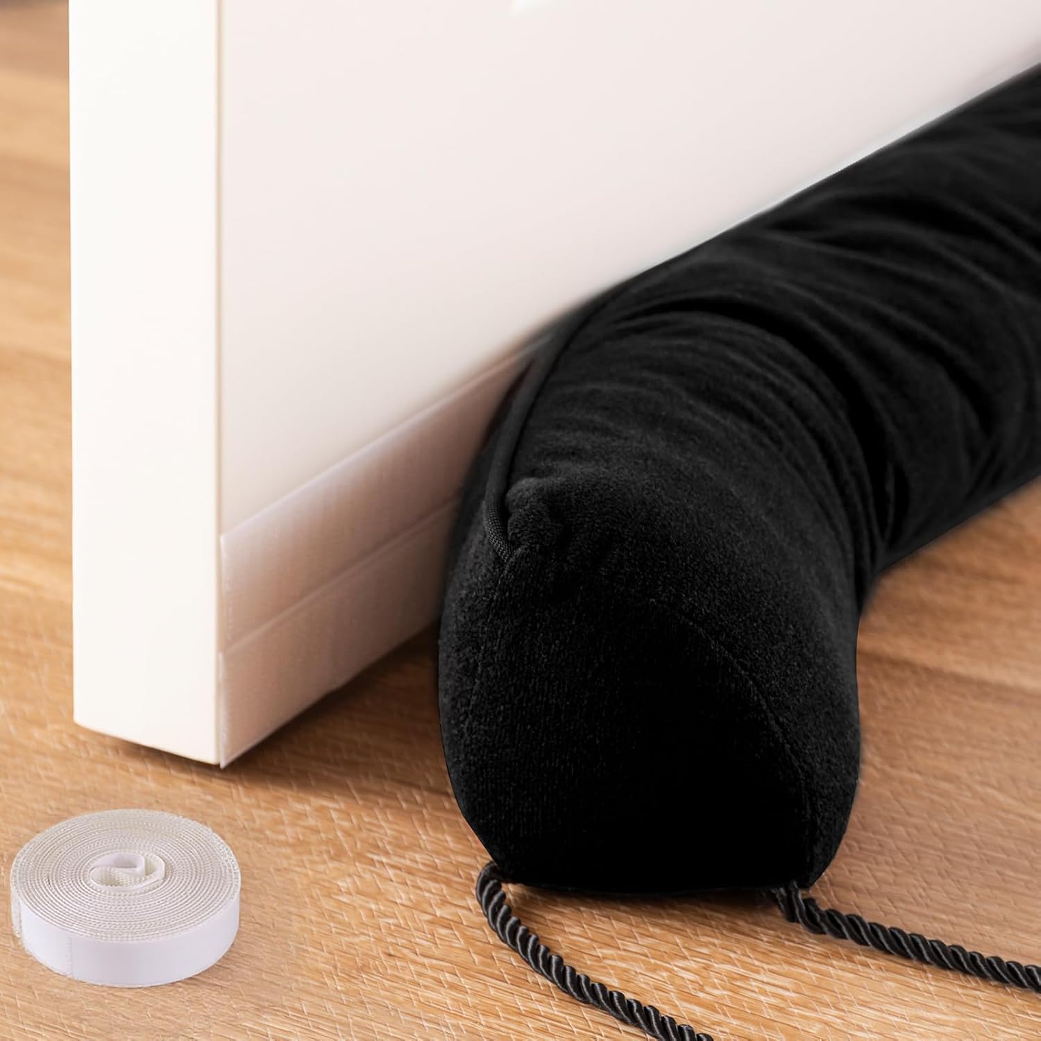 36" Door Draft Stopper for Bottom of Door, Triangular Under Door Gap Filler with Removable Cover up to 3 Inches, Weighted Bottom of Door Barrier for Noise, Air, Wind and Light, Black Black 36 Inches