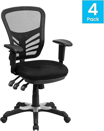 Miniatura 103 de Flash Furniture Nicholas Silla giratoria de oficina y juegos, ergonómica, de malla con soporte lumbar y altura ajustables, color negro Negro -,Malla