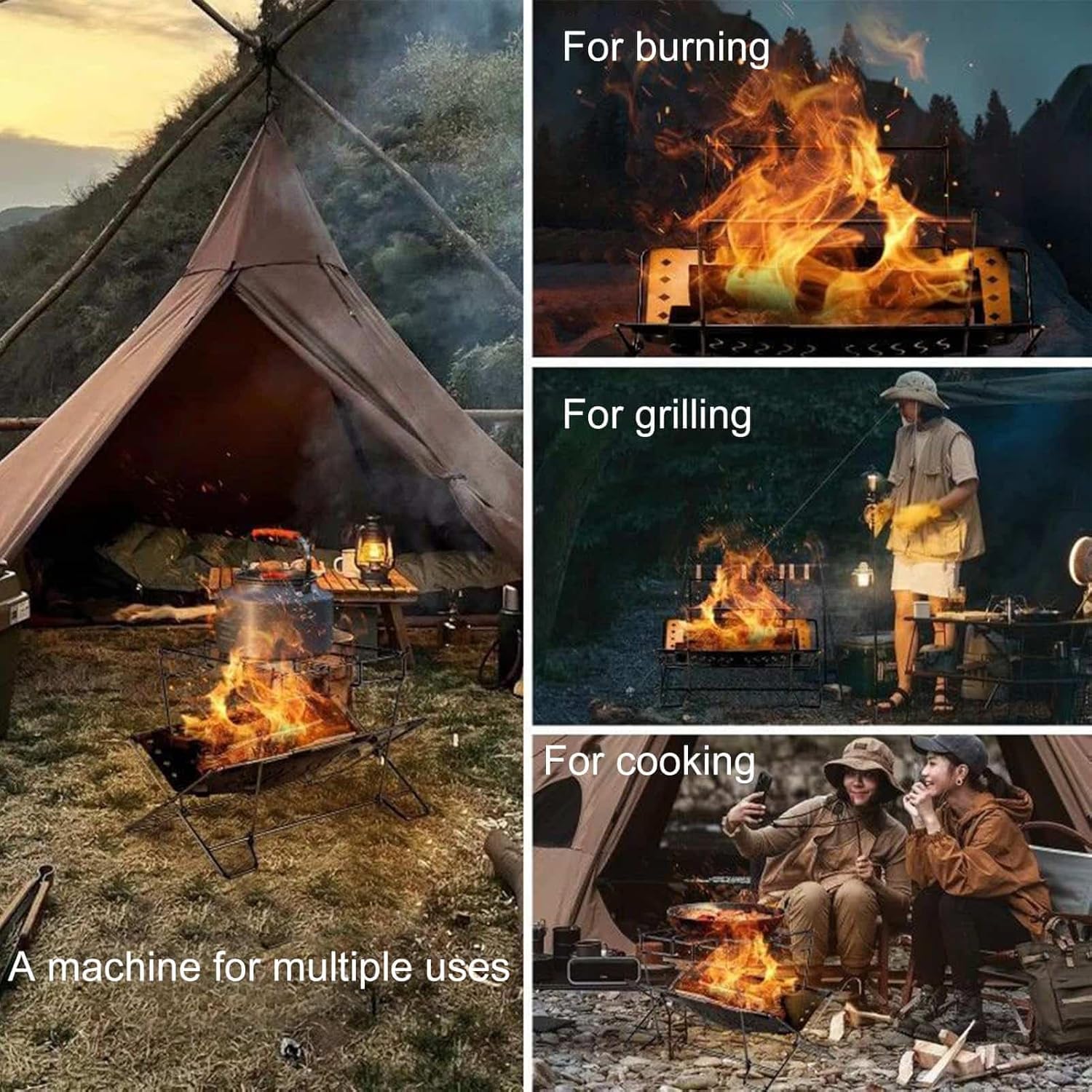 Grill Rack for Outdoor | Stainless Steel Foldable Campfire Rack,Grilling Supplies, Campfire Organizer Stand for Patio Camping Backyard Barbecue Activities