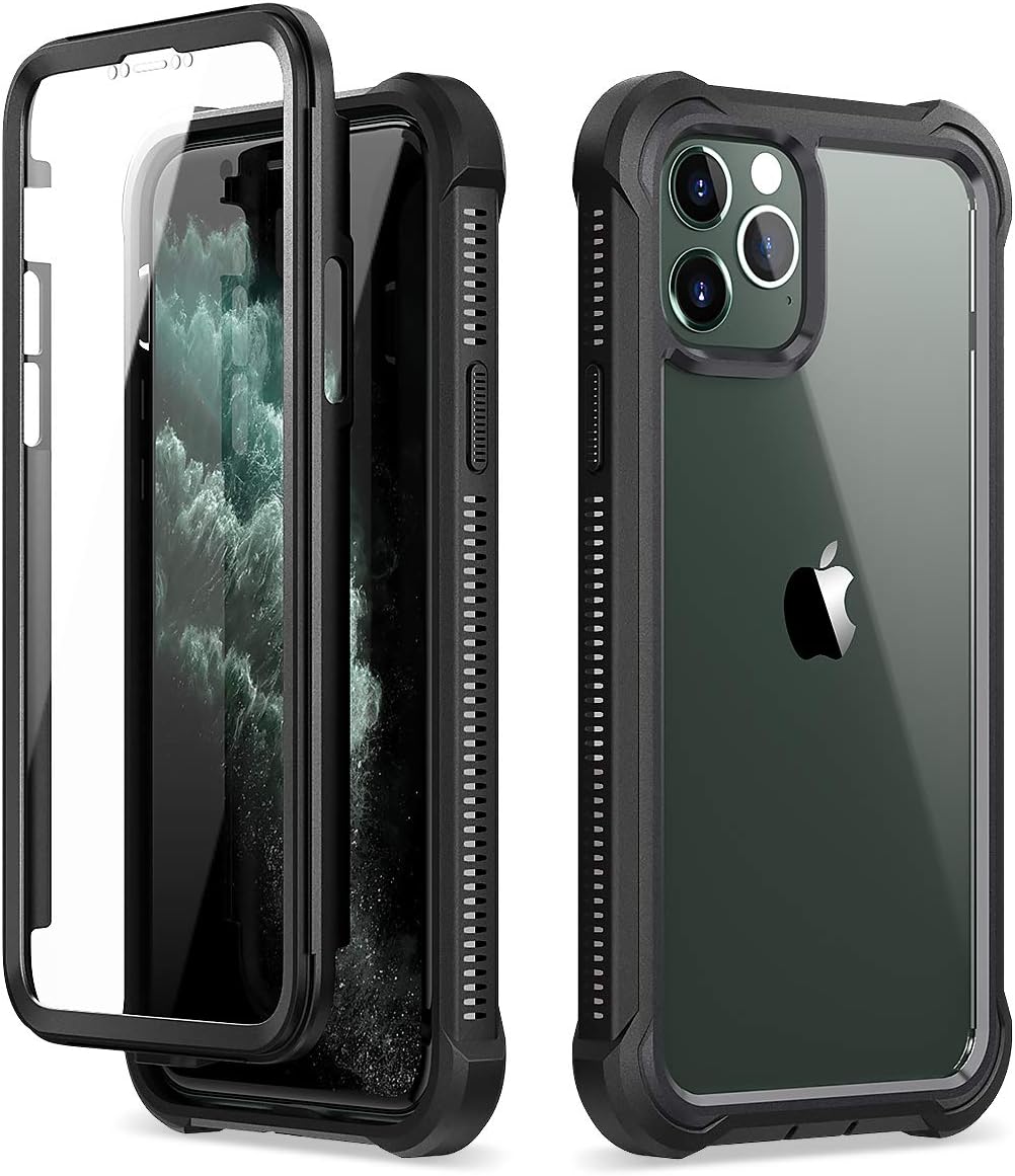 Dexnor iPhone 11 Pro Case with Screen Protector Clear Rugged Full Body Protective Shockproof Hard Back Defender Dual Layer Heavy Duty Bumper Cover Case for iPhone 11 Pro 5.8" - Black