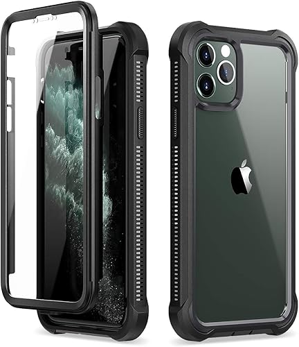 Dexnor Funda para iPhone 11 Pro con protector de pantalla, transparente, resistente, de cuerpo completo, a prueba de golpes, parte trasera dura, de