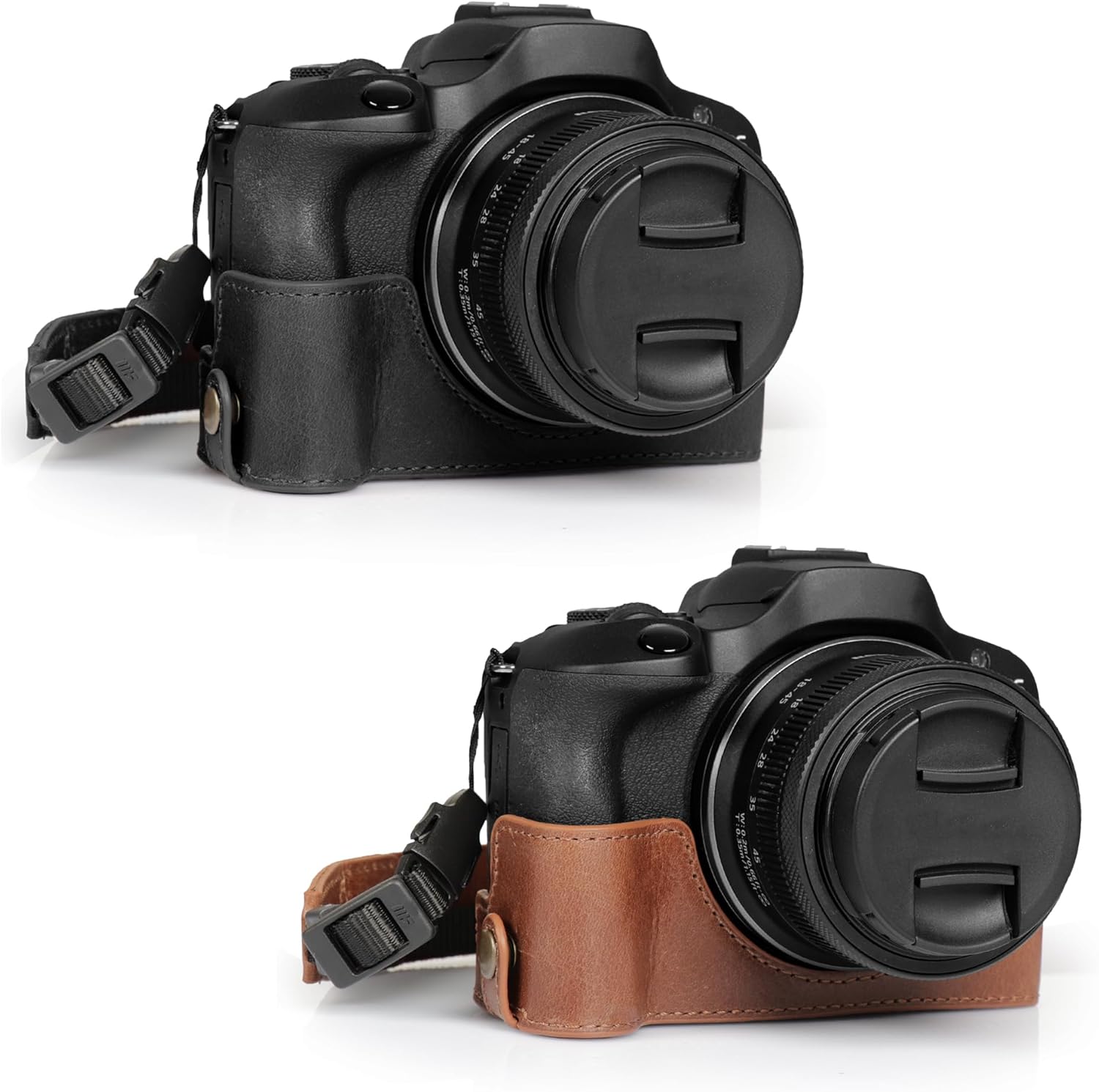 MegaGear Ever Ready Genuine Leather Half Camera Case Compatible with Canon EOS R100 - Black