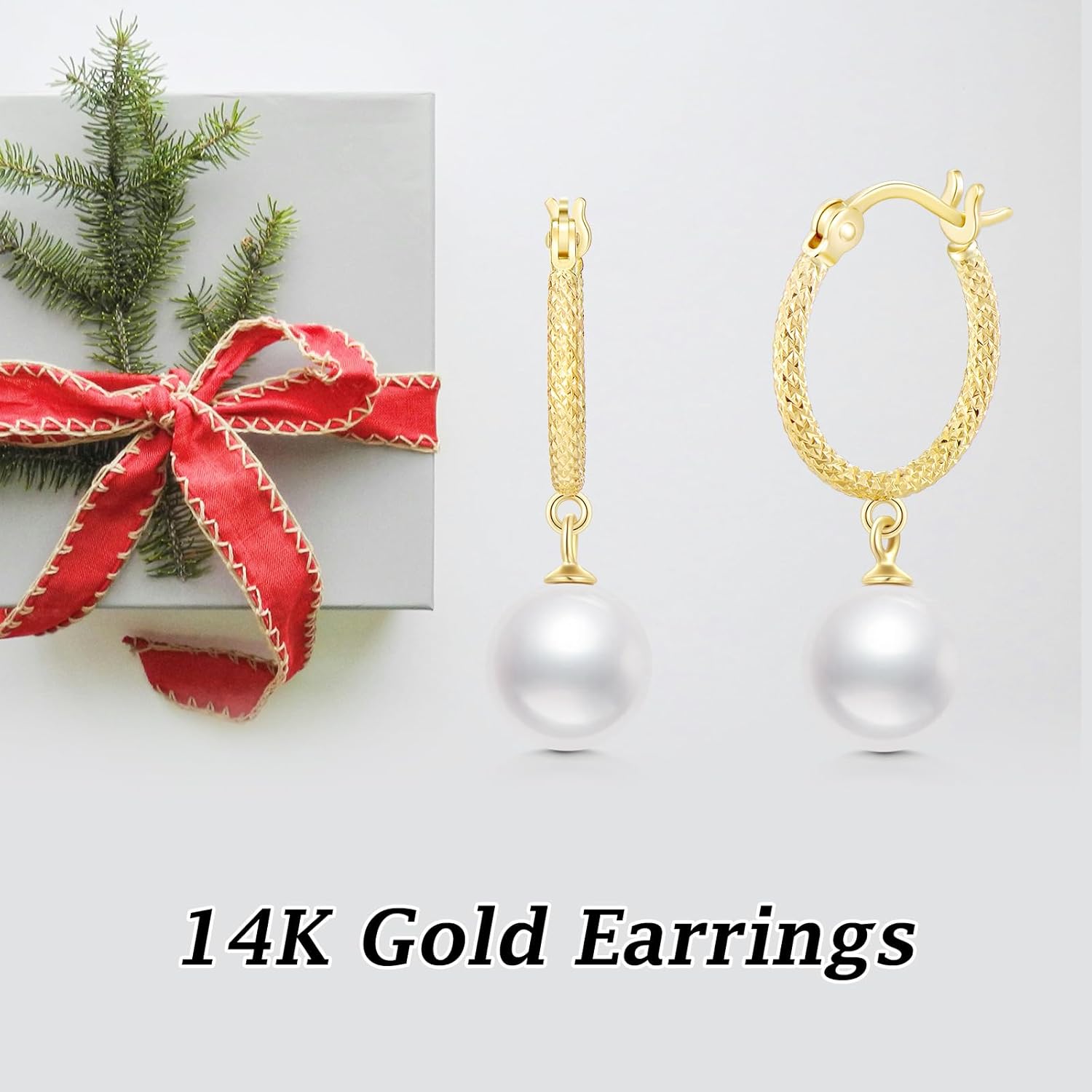 14k Gold Diamond-Cut Hoop Freshwater Cultured Pearl Earrings for Women