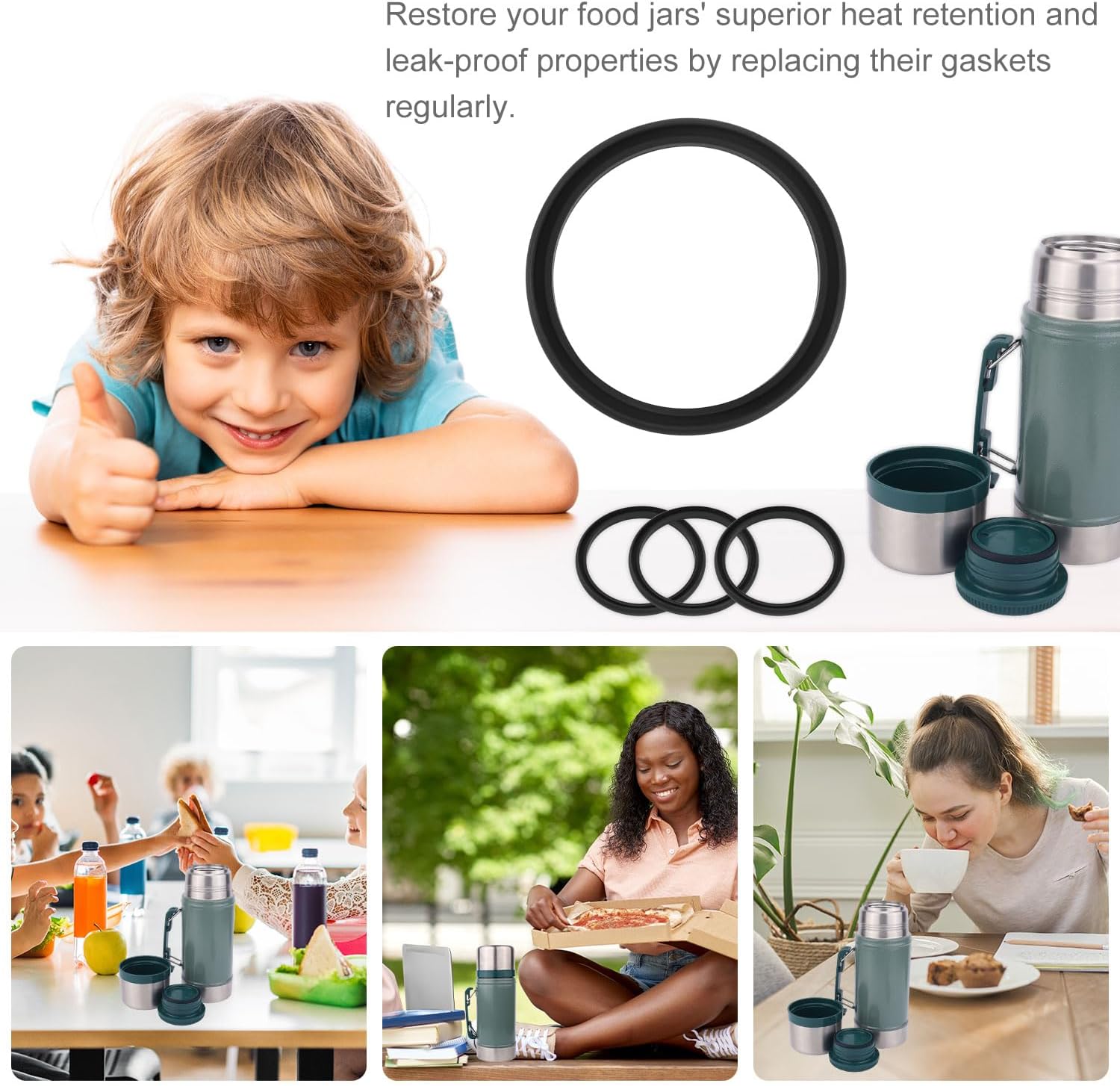 6pcs Seal Cup Gasket Replacement for Stanley Classic 24oz Food Jar, Silicone Lid Sealing Ring Accessories Leak-Proof, Compatible with Stanley Classic 24oz BPA Free (Black)