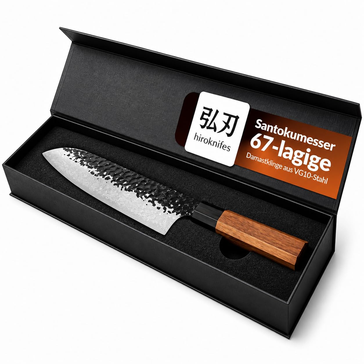 Kochmesser Damastmesser 18cm – Santoku Messer Japanisches Küchenmesser scharf – 67 Lagen VG10 Damaststahl – Kochmesser Profi Fleischmesser – Ebenholz Griff + Geschenkbox