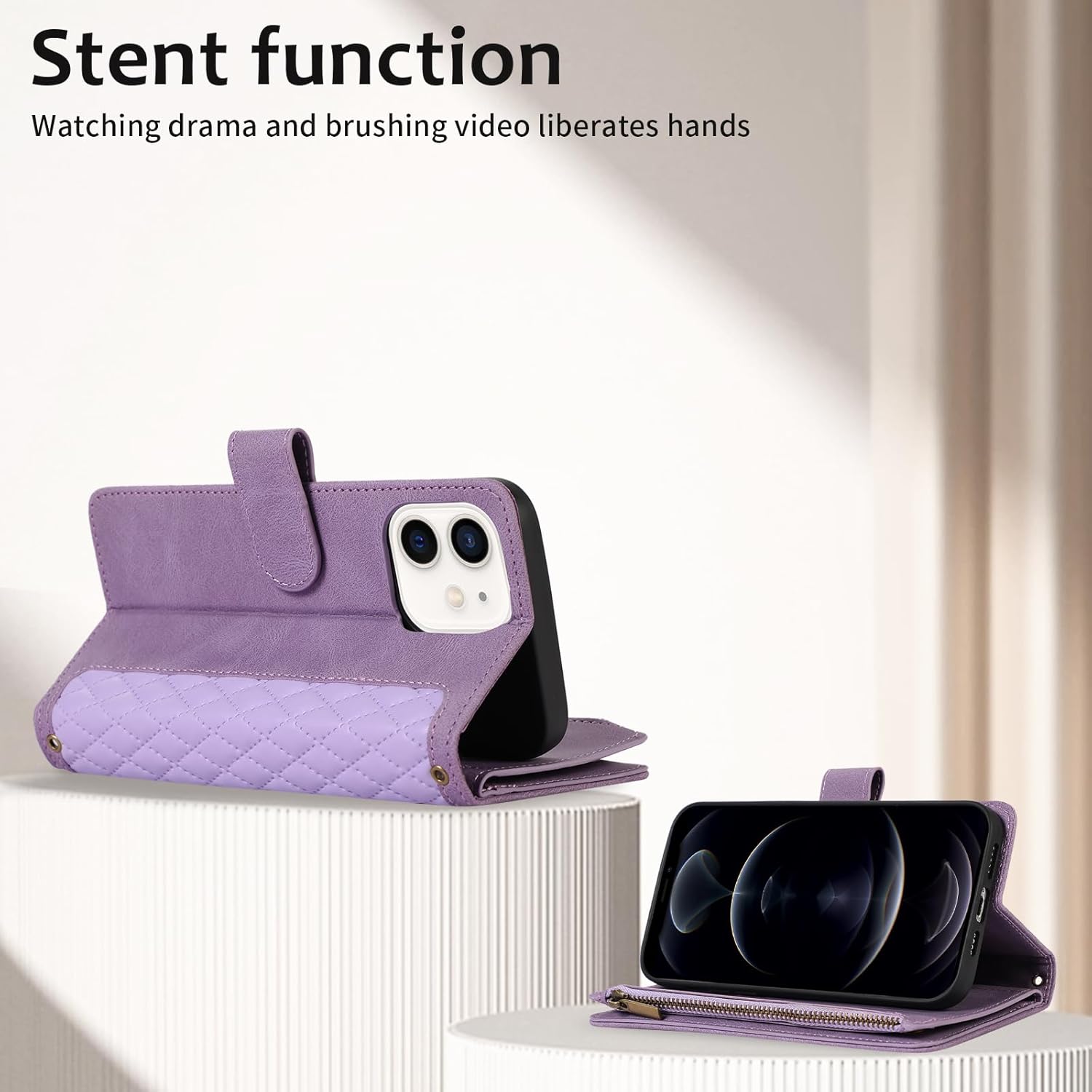 Asuwish Phone Case for iPhone 12 Pro iPhone12 6.1 Wallet Cover With Tempered Glass Screen Protector and Crossbody Wrist Strap Flip Zipper Card Holder Cell iPhone12pro 5G i 12s 12pro Women Girls Purple