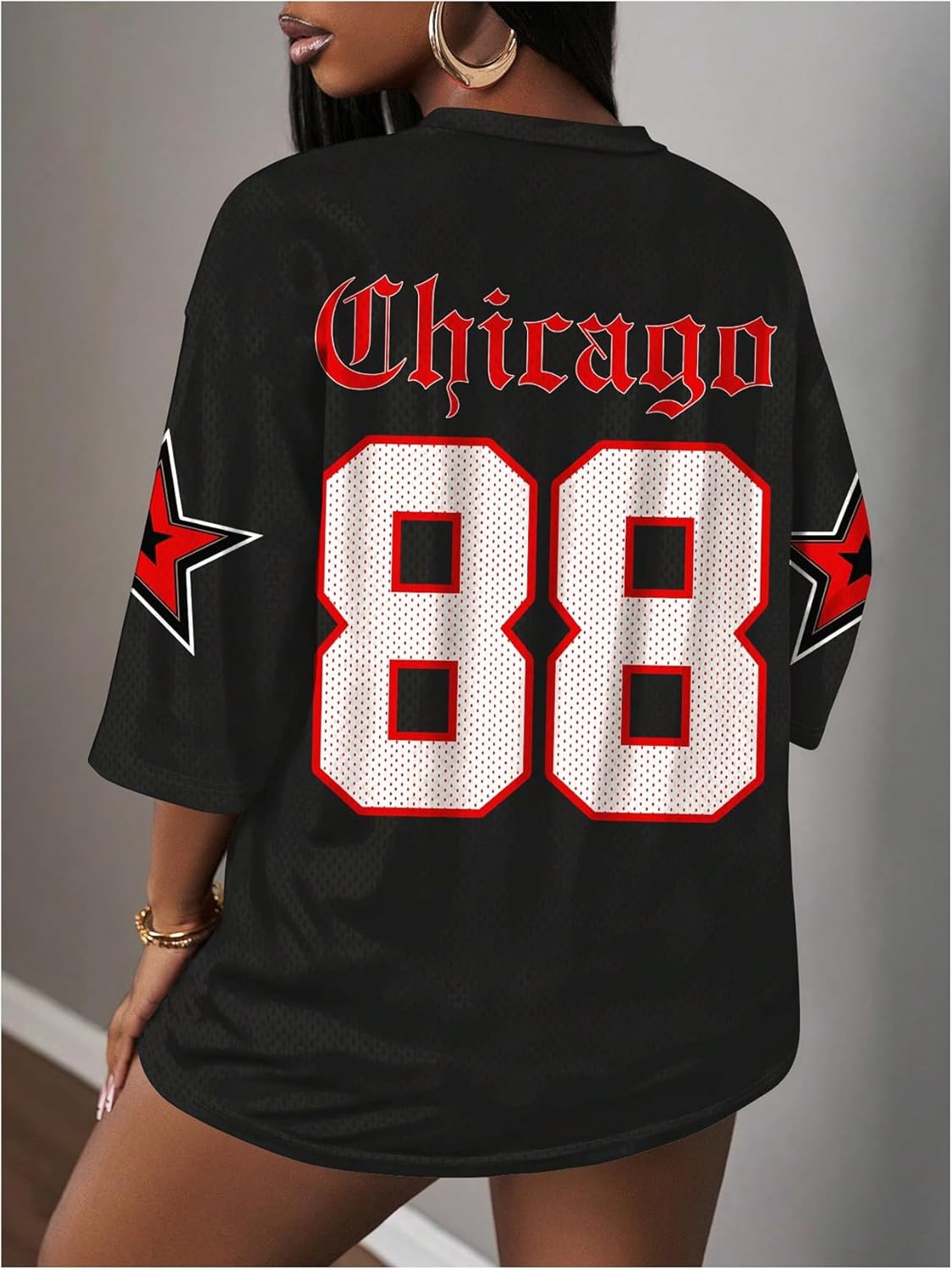 Women's Number Graphic Mesh Jersey Shirt V Neck 3/4 Sleeve Football Tee Tops Sportswear - Image 2