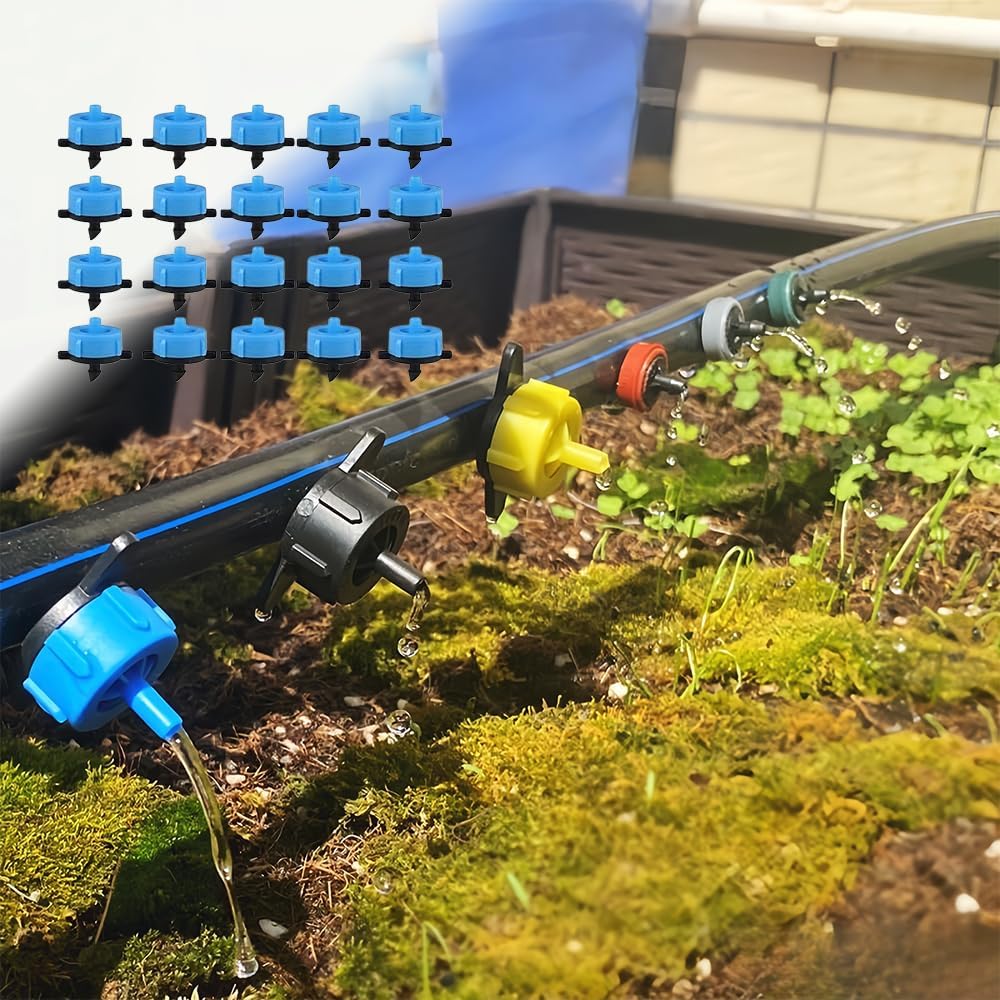 20pcs Pressure Compensating Drip Emitters Plastic Handheld Style for Micro Irrigation Systems Garden Pots Fruit, Blue