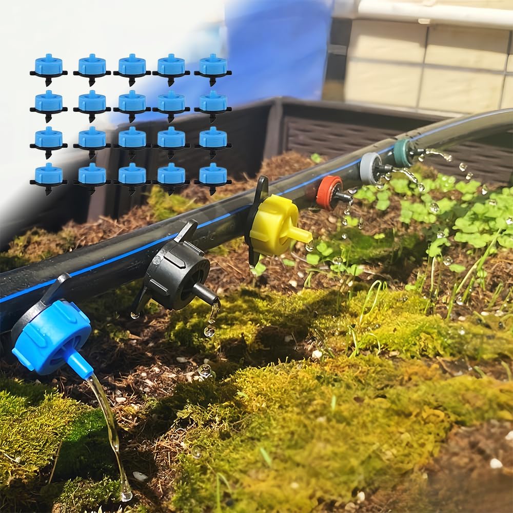 20pcs Pressure Compensating Drip Emitters Plastic Handheld Style for Micro Irrigation Systems Garden Pots Fruit, Blue