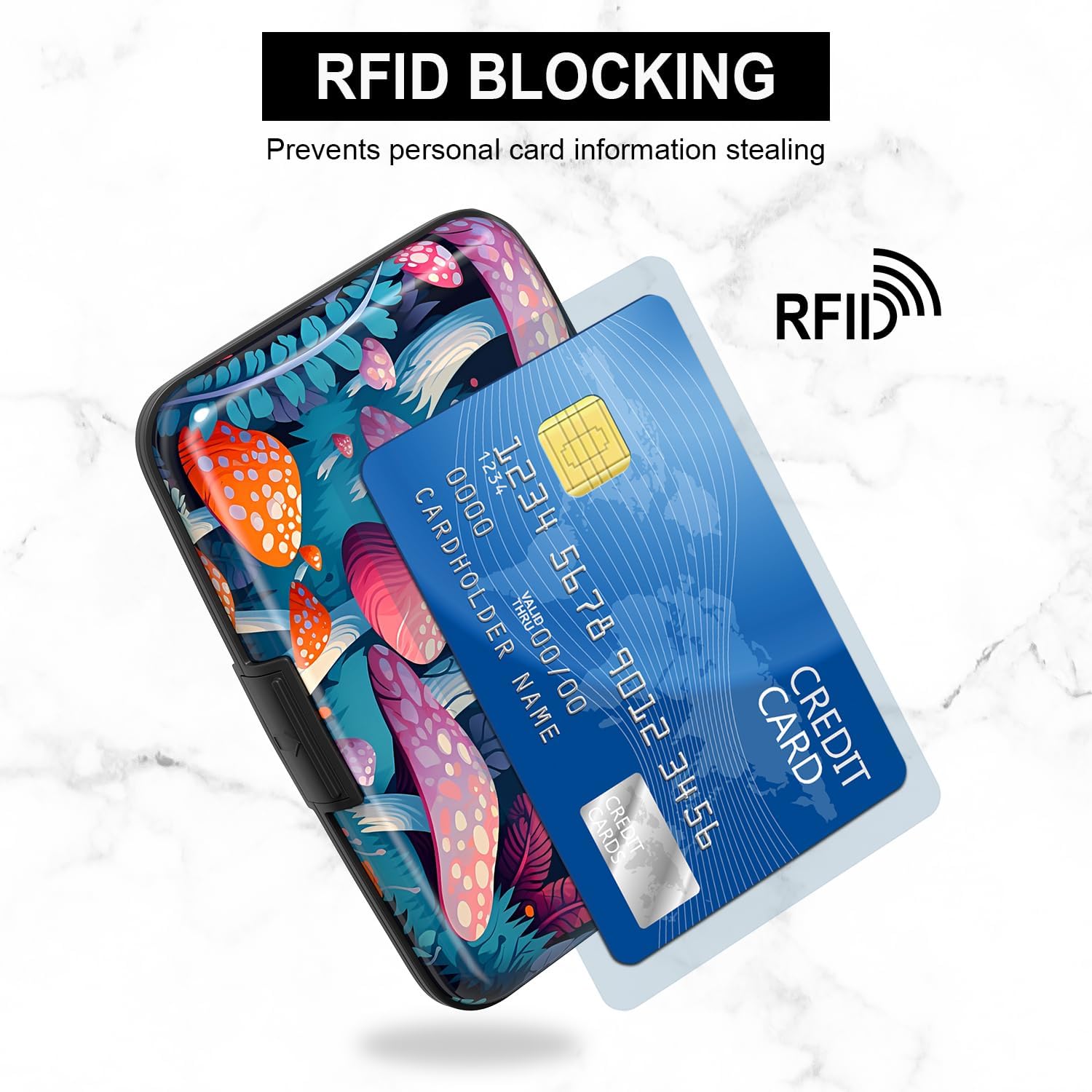 Card Holder Credit Cards Holder for Women RFID wallet women Business Card Holder Wallet Mini Aluminum Card Wallet RFID Blocking Slim Metal Hard Card for Women, Pretty Mushroom image 3