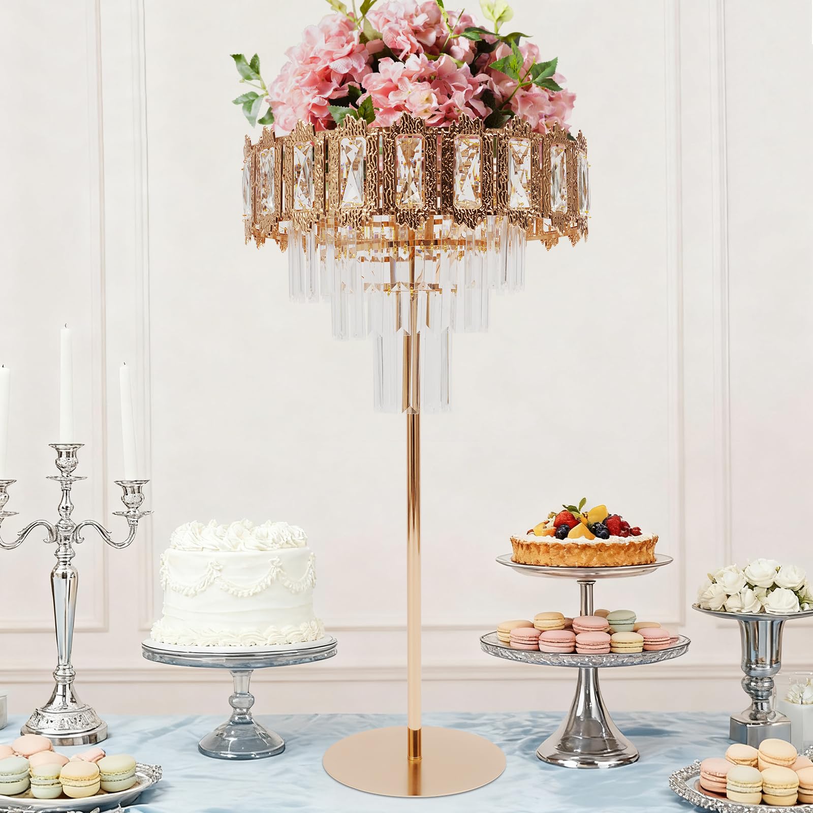 Vaso decorativo da tavolo per matrimonio, altezza 80 cm, in metallo e cristallo, centrotavola per feste di nozze, cene, centrotavola, supporto per fiori per Natale, anniversario