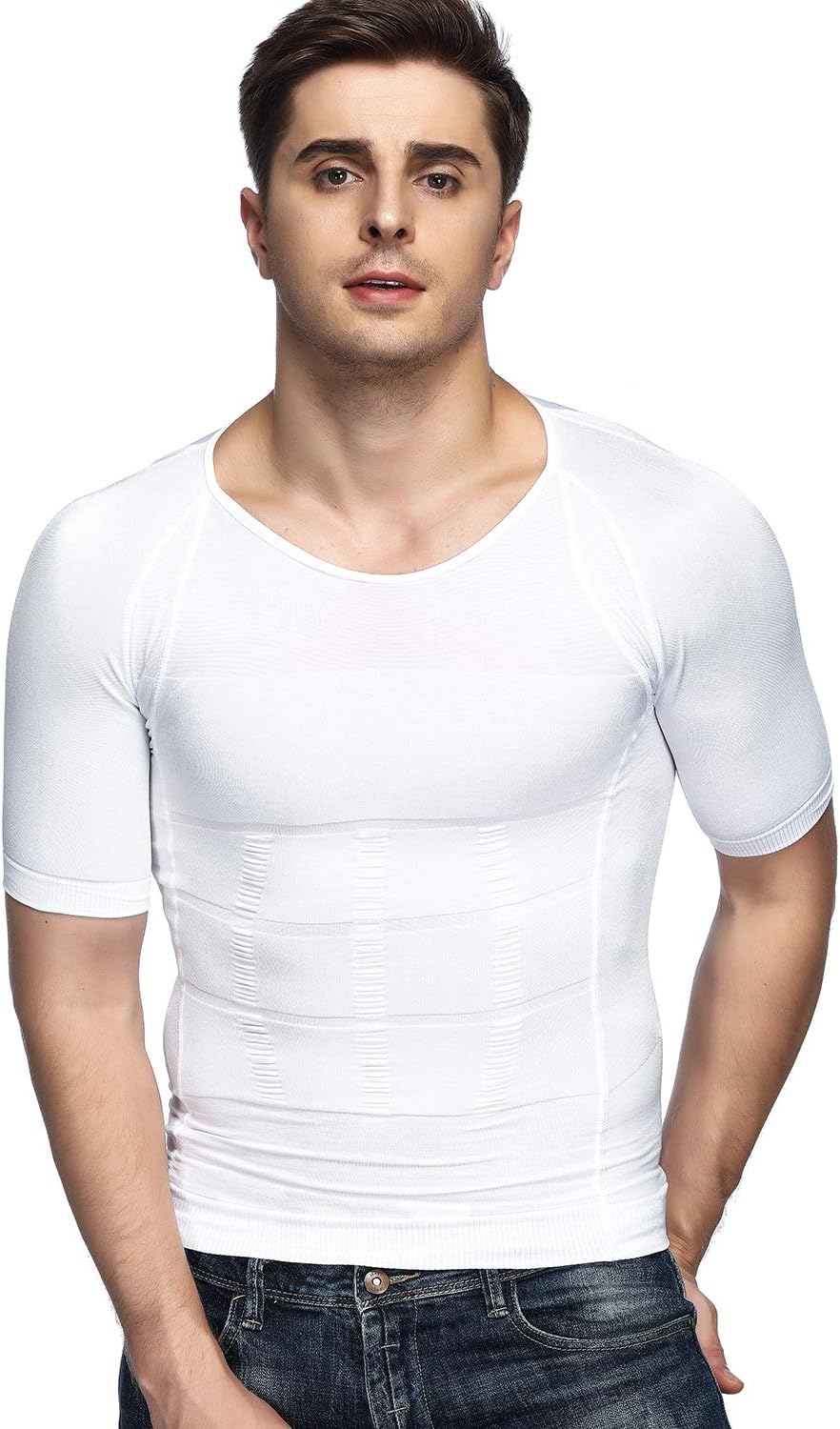 Odoland Men's Body Shaper Slimming Shirt Tummy Vest Thermal Compression Base Layer Slim Muscle Short Sleeve Shapewear