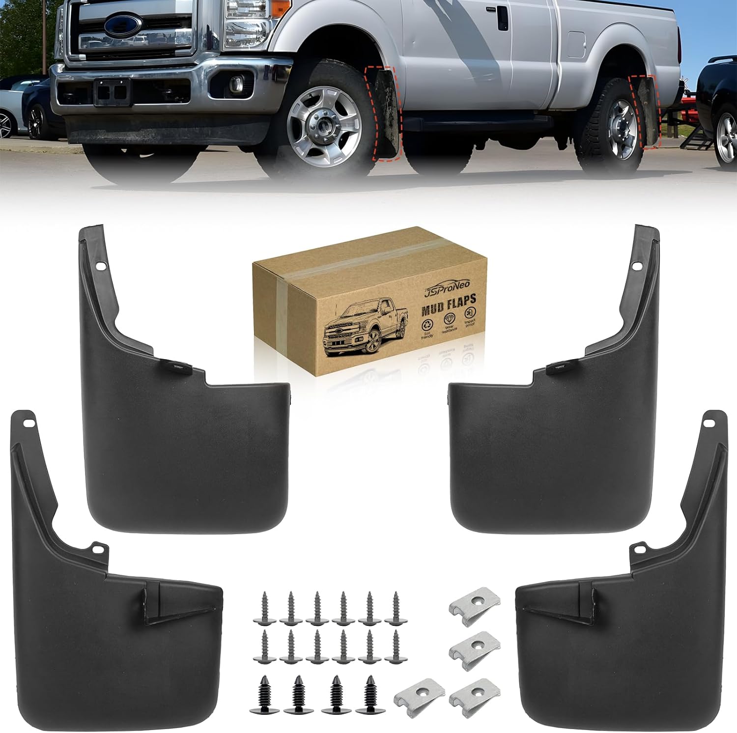 Mud Flaps for 2011-2016 Ford F250 F350 F450 F550 Super Duty Without Fender Flares Accessories, Wheel Splash Guards Mud Guards Exteriores Body Kit, Front & Rear 4pcs BC3Z-16A550-FA BC3Z-16A550-BB