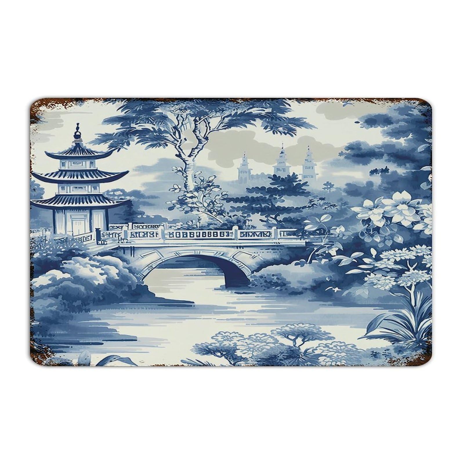 Pagode asiatique métal décoration murale maison et porte d'entrée paysage oiseau