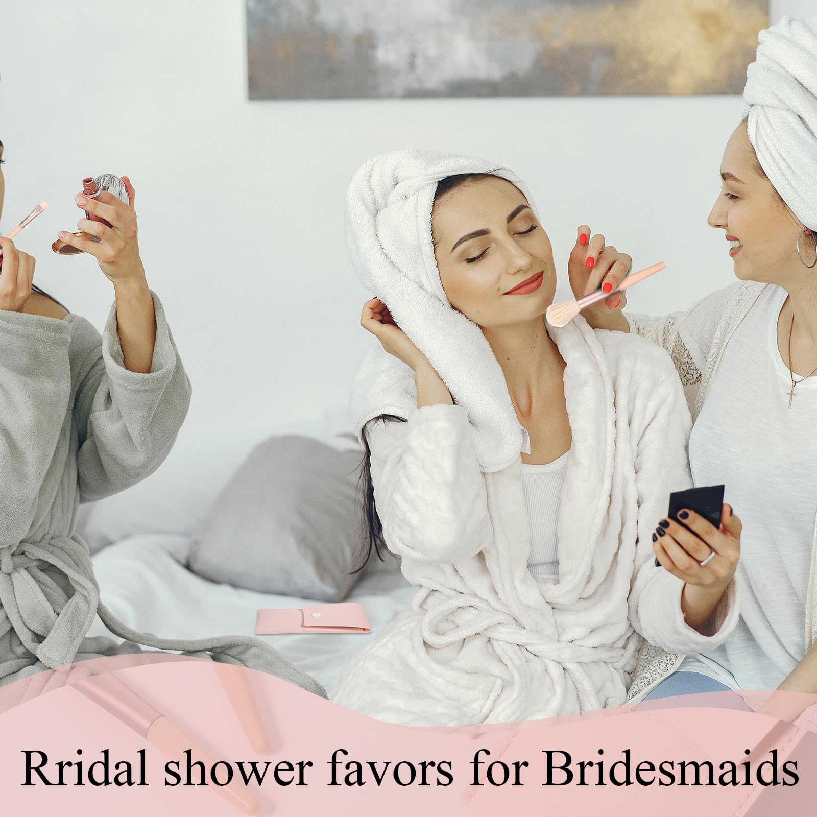 Juego de 24 brochas de maquillaje de viaje, mini brochas de maquillaje, brochas de maquillaje en ángulo para mujeres y niñas, regalo de boda (rosa polvo)