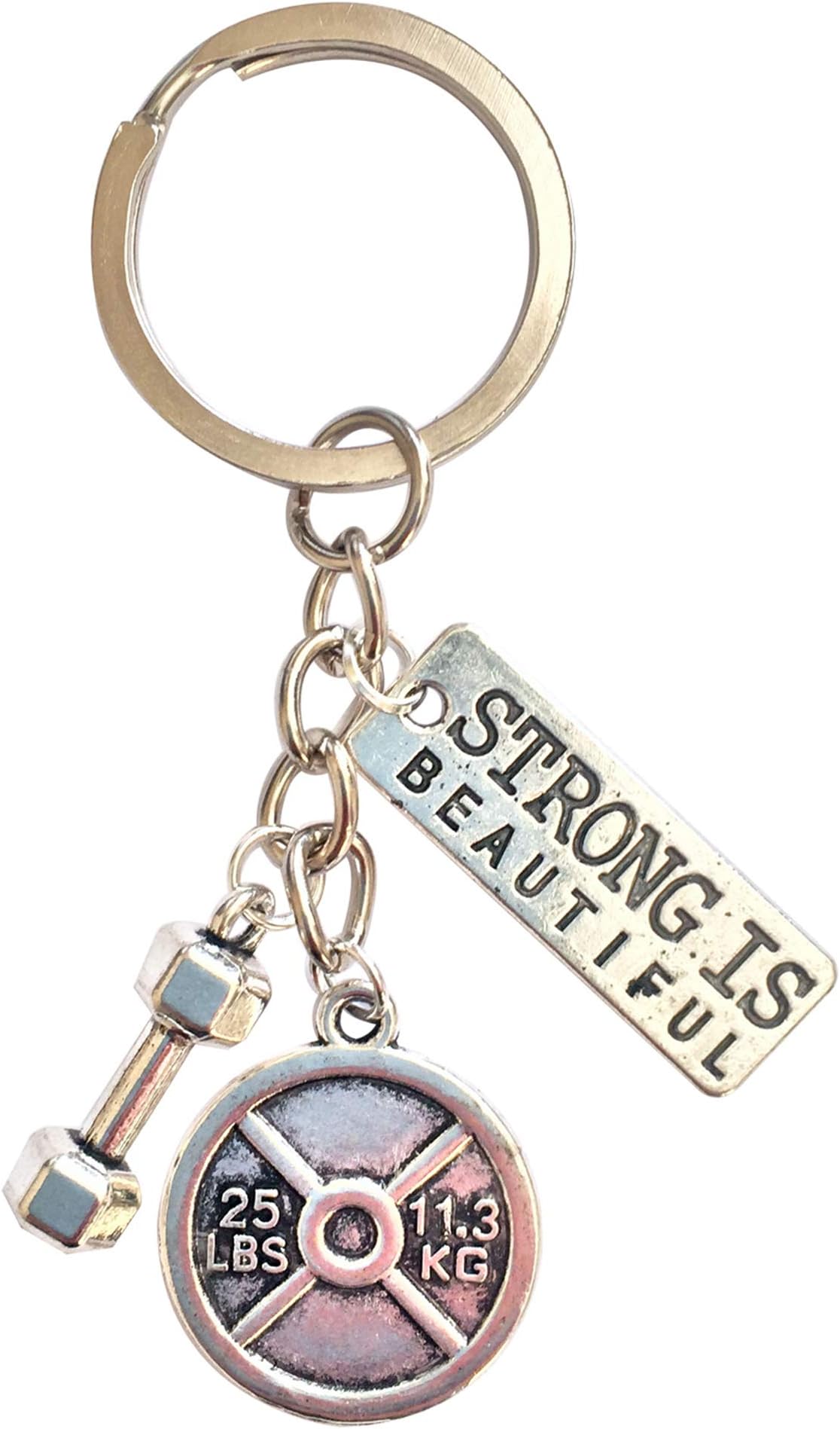 Motivational Fitness Keychain with Strong is Beautiful Inspirational Quote | Great for Fitness Lovers and Gifts | Silver Plated