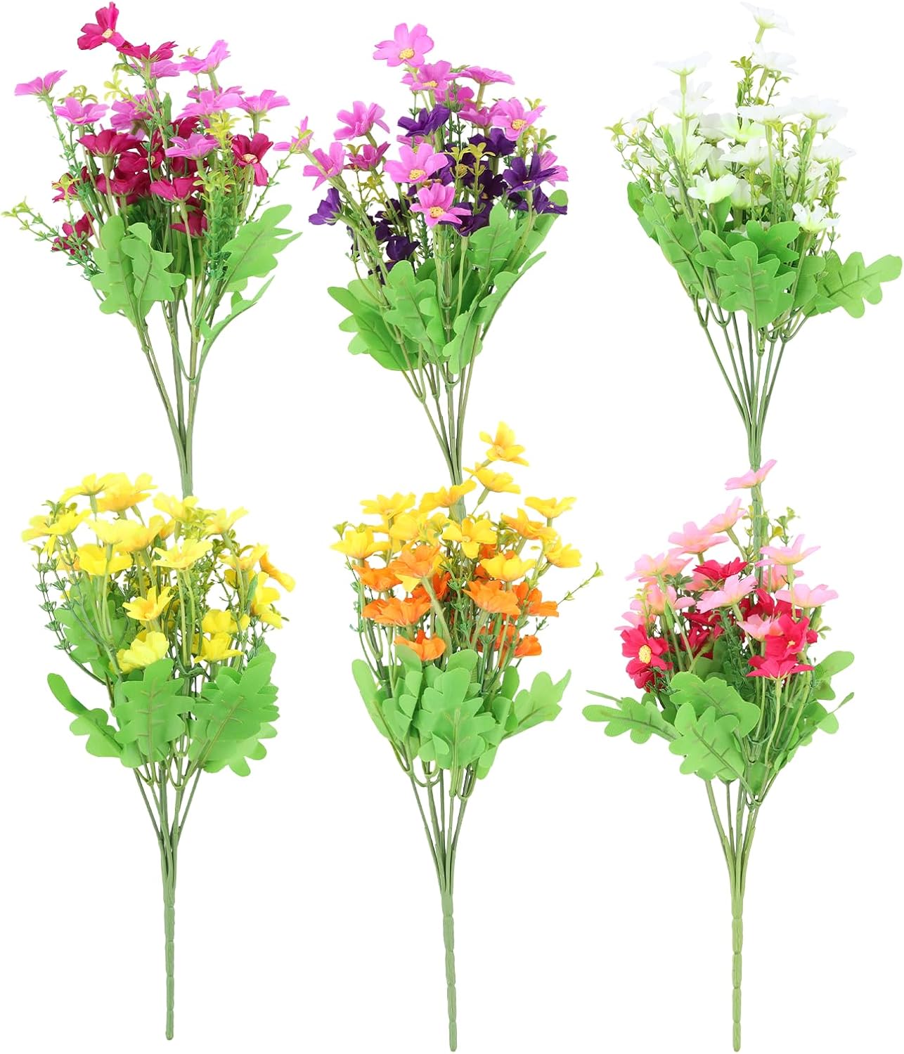 Artificial Silk Daisy Flowers,6 Bundles Fake Flowers for Outdoor and