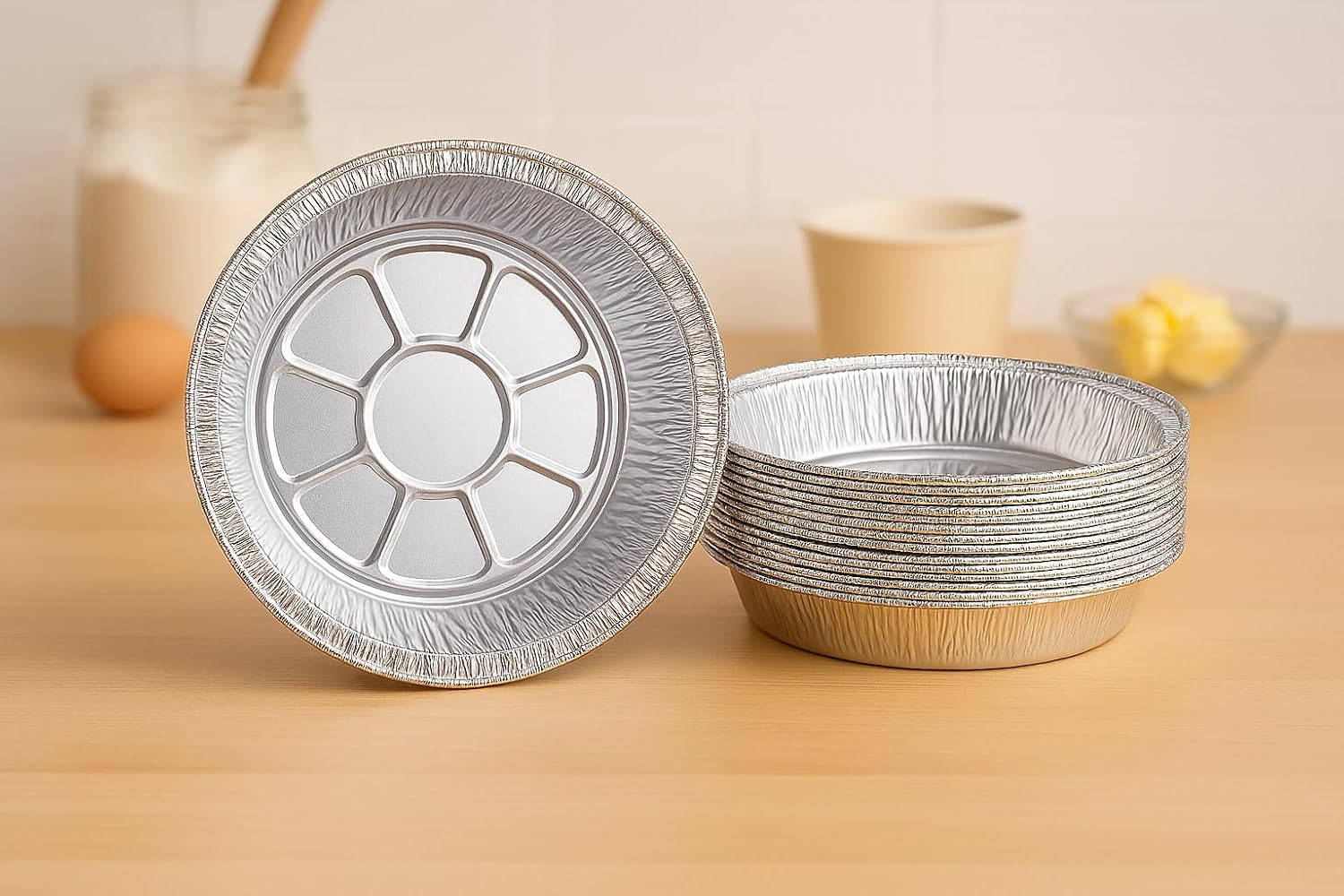 Aluminum Foil Pie Pans | Round Disposable Containers with Angled Walls for Tart Baking, Storing & Reheating | Freezer and Oven Safe, Recyclable (300, 8 inch)