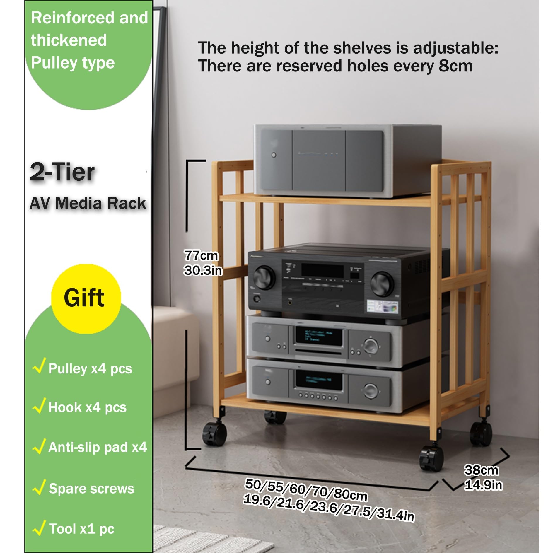 Meuble Hifi,Support Multimédia AV à 2/3 niveaux,Meuble Imprimante,étagère Stéréo en Bois,Armoire pour lecteur de disques CD,Rack pour sous la télévision pour DVD,Consoles de jeux,Routeurs(Brown,50x38x