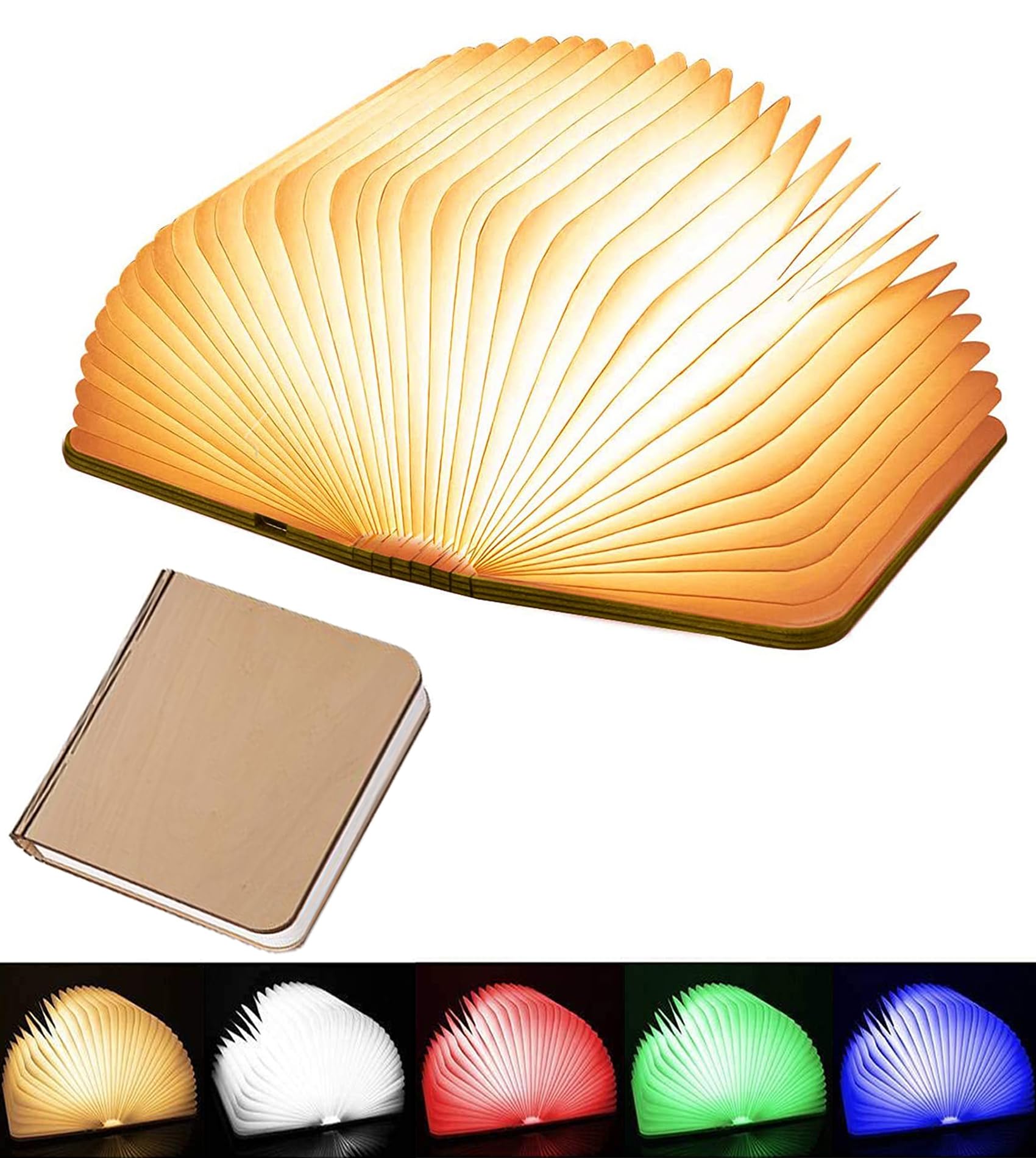 Luce notturna a LED in legno, portatile, pieghevole, per decorare la casa (5 colori/acero bianco, S: 14,4 x 10,9 x 2,54 cm)
