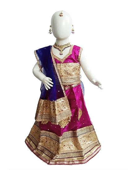 Radha Garba Lehenga Choli Girls Fancy Dress Costume for Girls with Jewellery - Premium - Pink