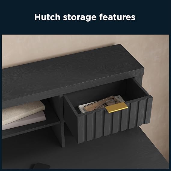 Thomasville Rivington 60 W L-Shaped Corner Desk & Hutch with Integrated Power Outlet, Raven Black