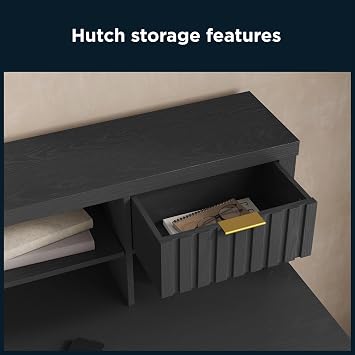 Thomasville Rivington 60 W L-Shaped Corner Desk & Hutch with Integrated Power Outlet, Raven Black