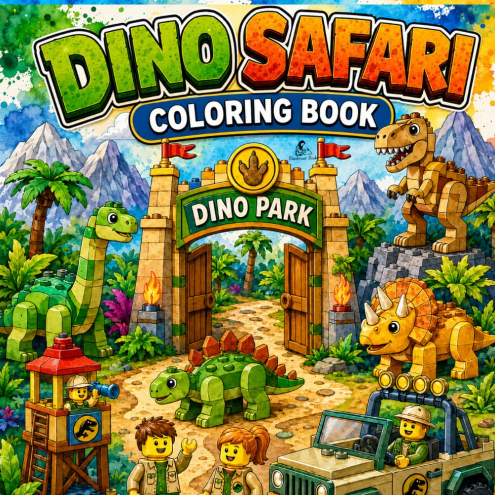 Dino Safari Coloring Book: A Brick-Style Dinosaur Adventure