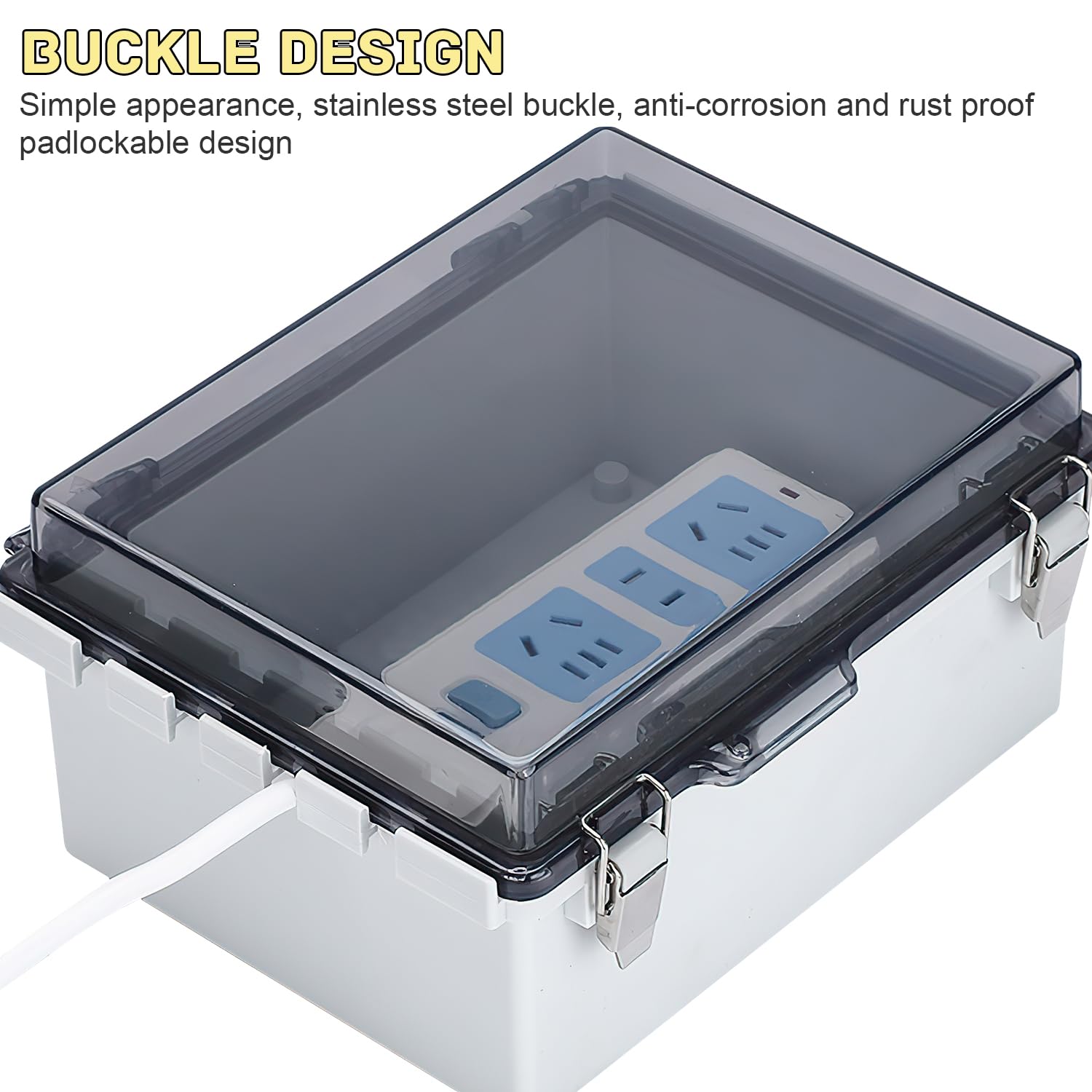 Caja Conexiones Estanca IP66, Caja Registro Electrico con Cerradura, PC Transparente Caja de Conexiones, para la Protección de Tomas de Corriente (220 × 170 × 110 mm)