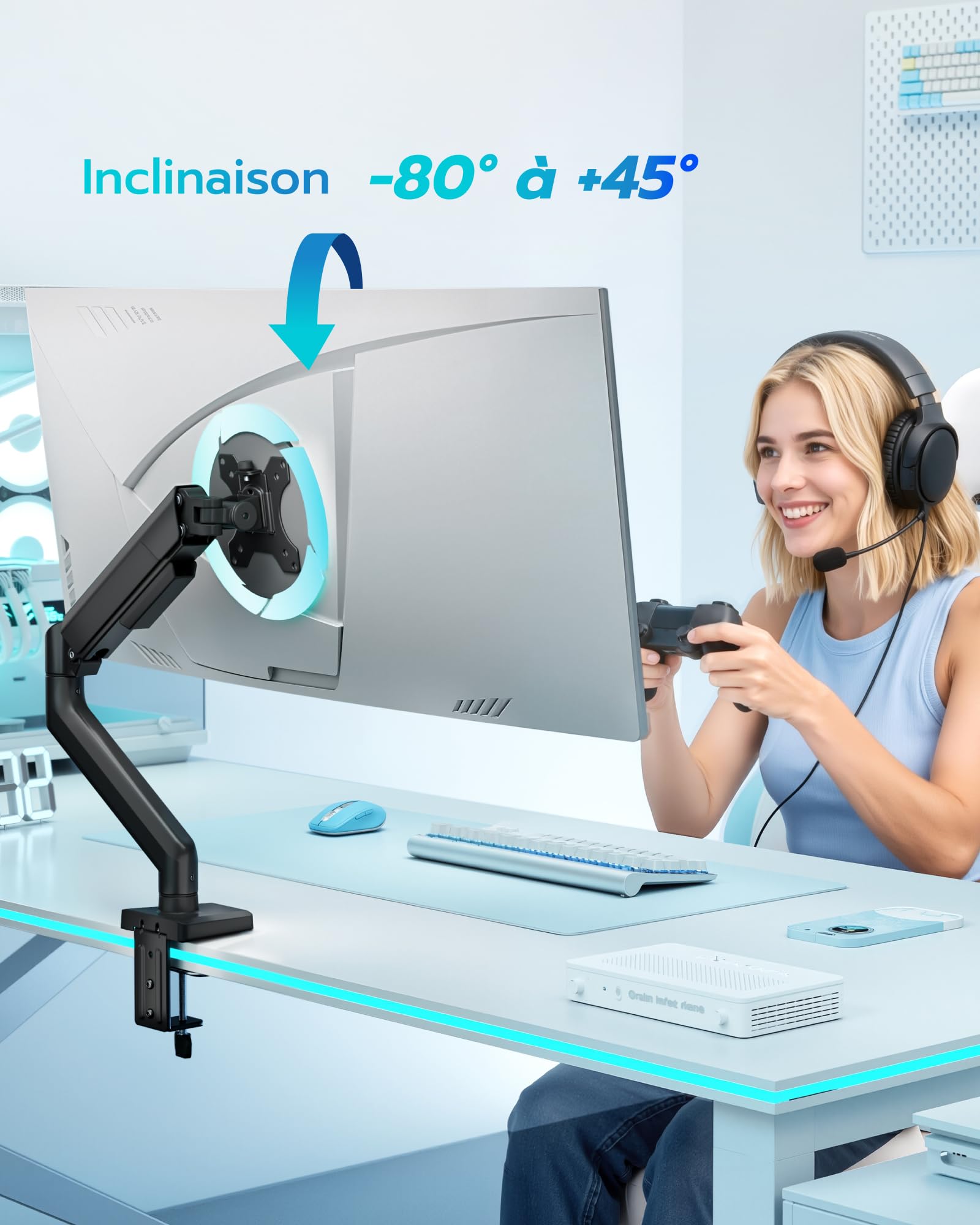 ARES WING Support de Moniteur pour écran Plat incurvé de 17" à 40" | Hauteur réglable, Charge maximale 12 kg, Support VESA 75/100 mm, Support de bureau
