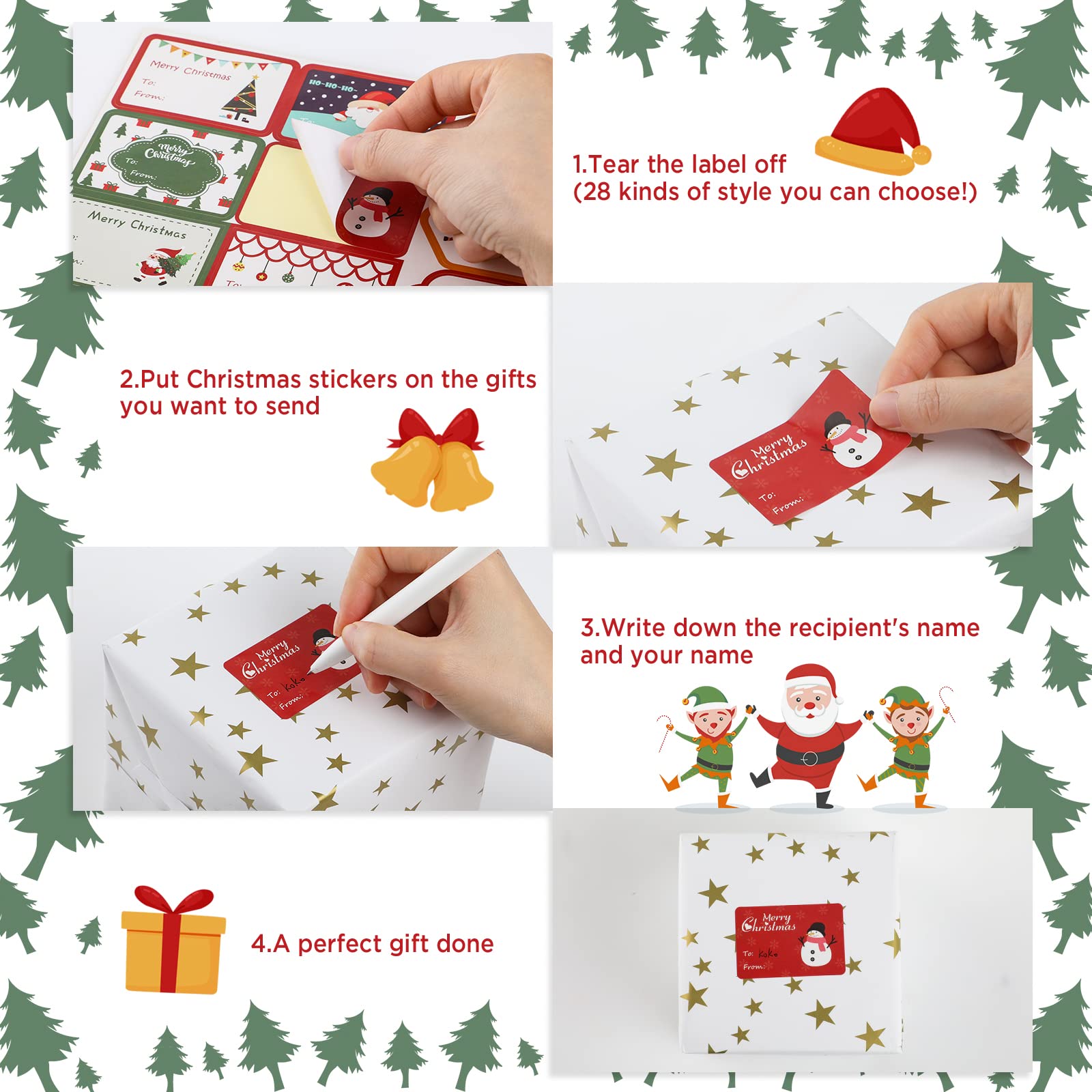 Sticker Kerstman, rendieren en sneeuwpop met lege teken
