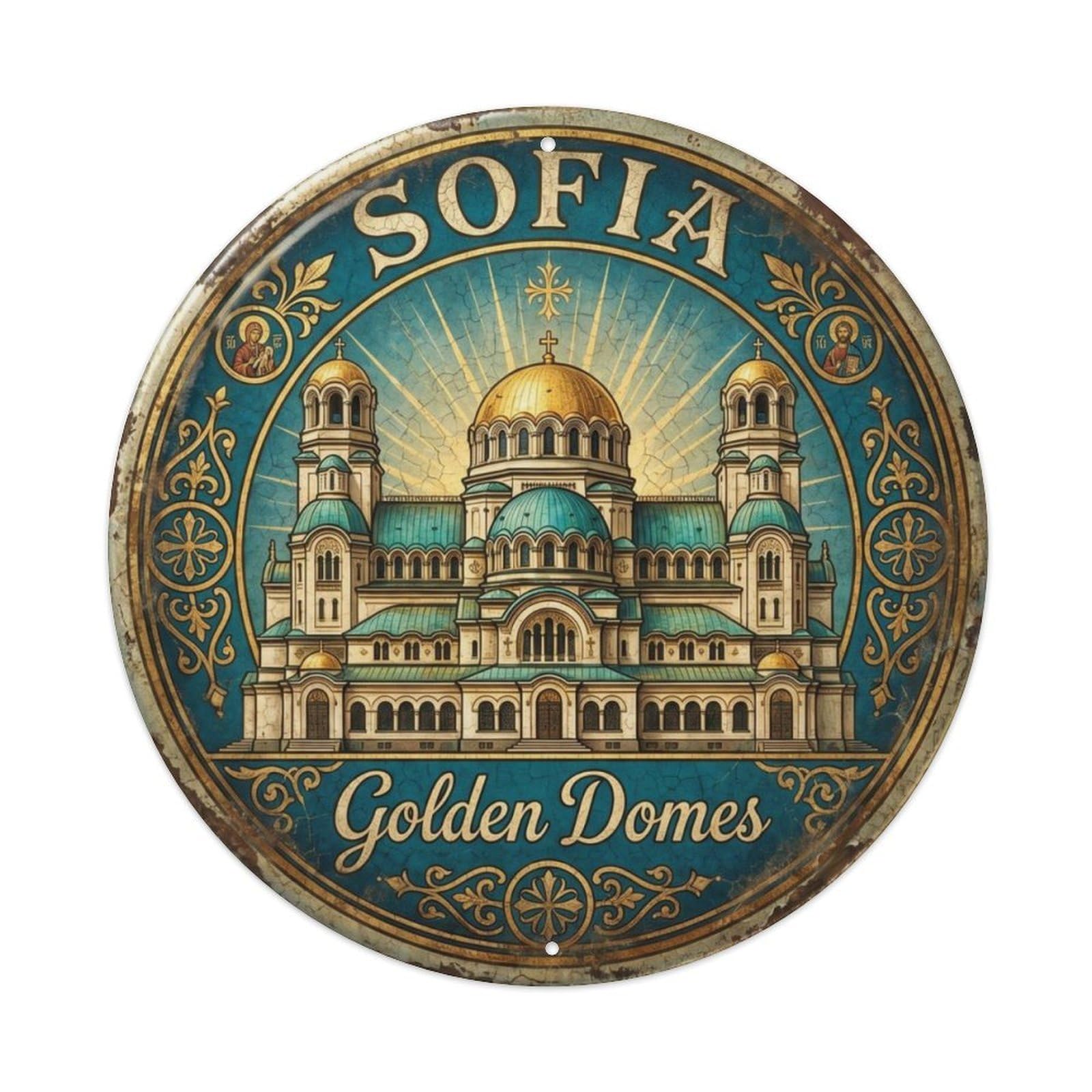 Cathedral Byzantine Bedroom Sanctuary Metal Tin Sign Plaque Wall Decor for Cafe, Club Bar, Office, Home Garden Round Metal Poster 8x8Inch