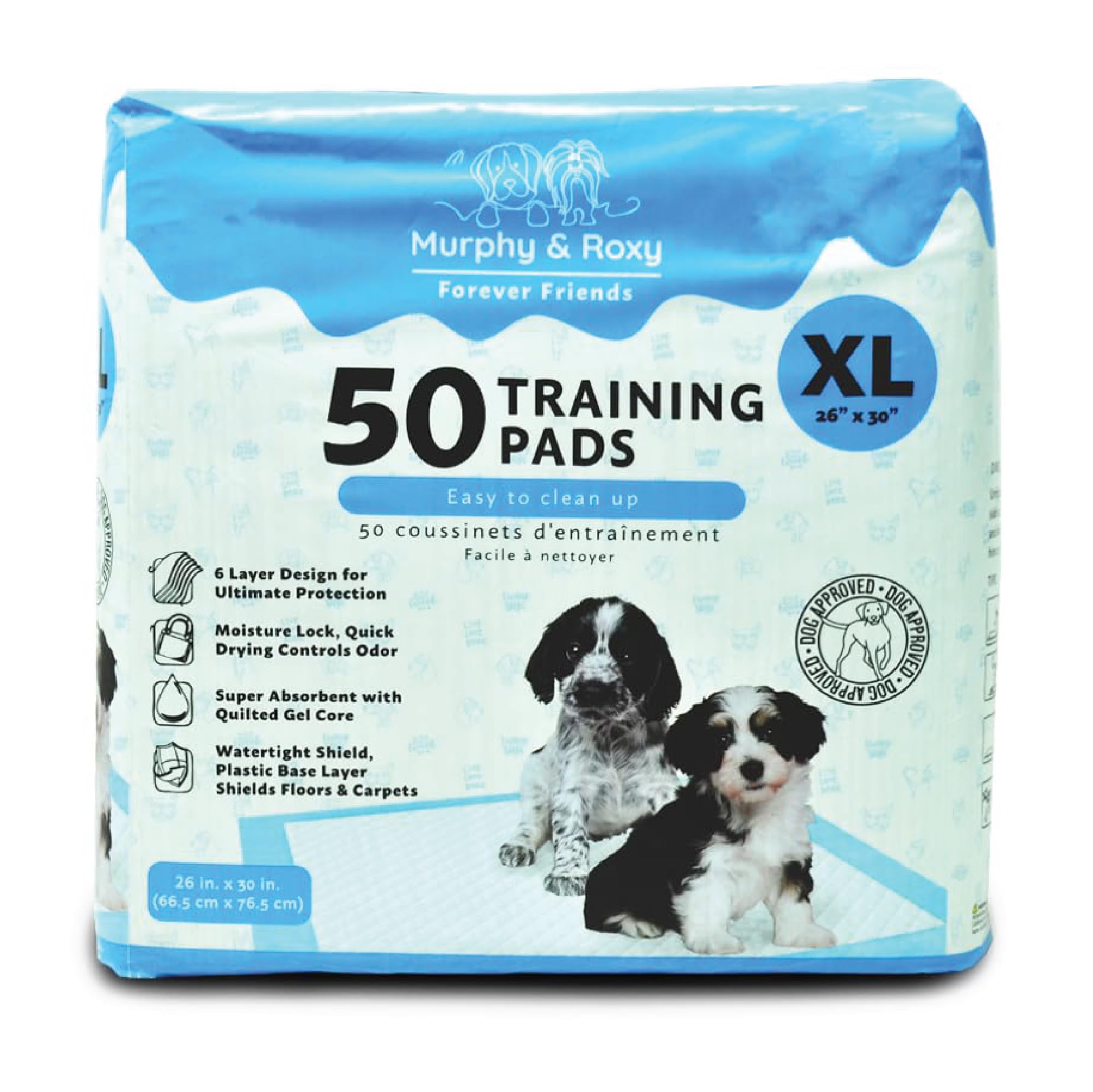 Pet Training Pads 50 Pack XL - Super-Absorbent with Quilted Gel Core and Odor Control Technology 26 X 30 Inches (Extra Large) Unscented