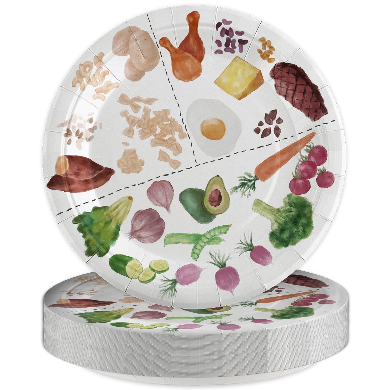 Viynran 9" Disposable Portion Control Paper Plates (50 Pack) - Divided Sections for Balanced Eating - Ideal for Healthy Nutrition, Weight Loss, and Diabetes Management - Perfect for Adults and Teens