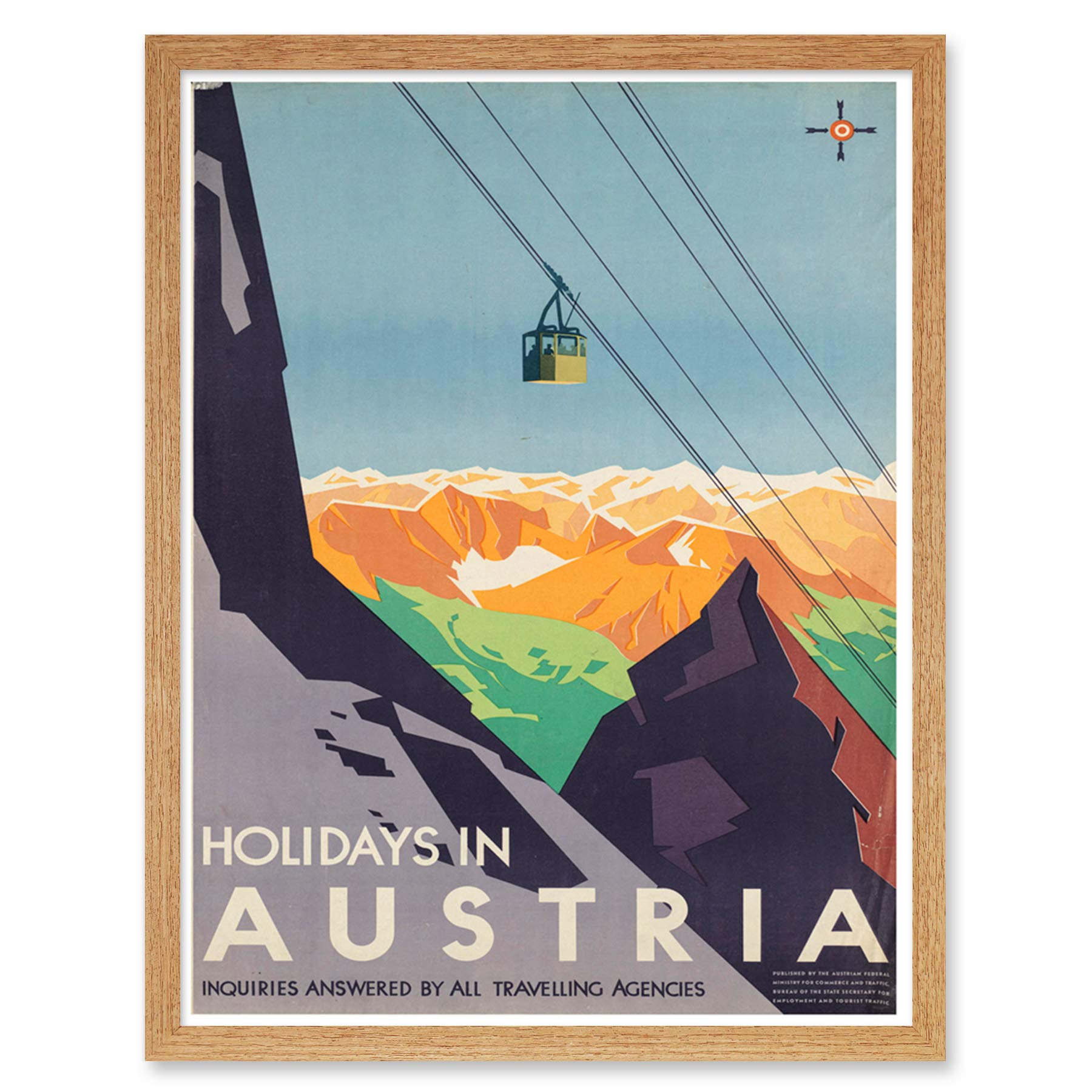 Wee Blue Coo Austria Travel Ski Lift Alpine Art Print Framed Poster Wall Decor 12x16 inch