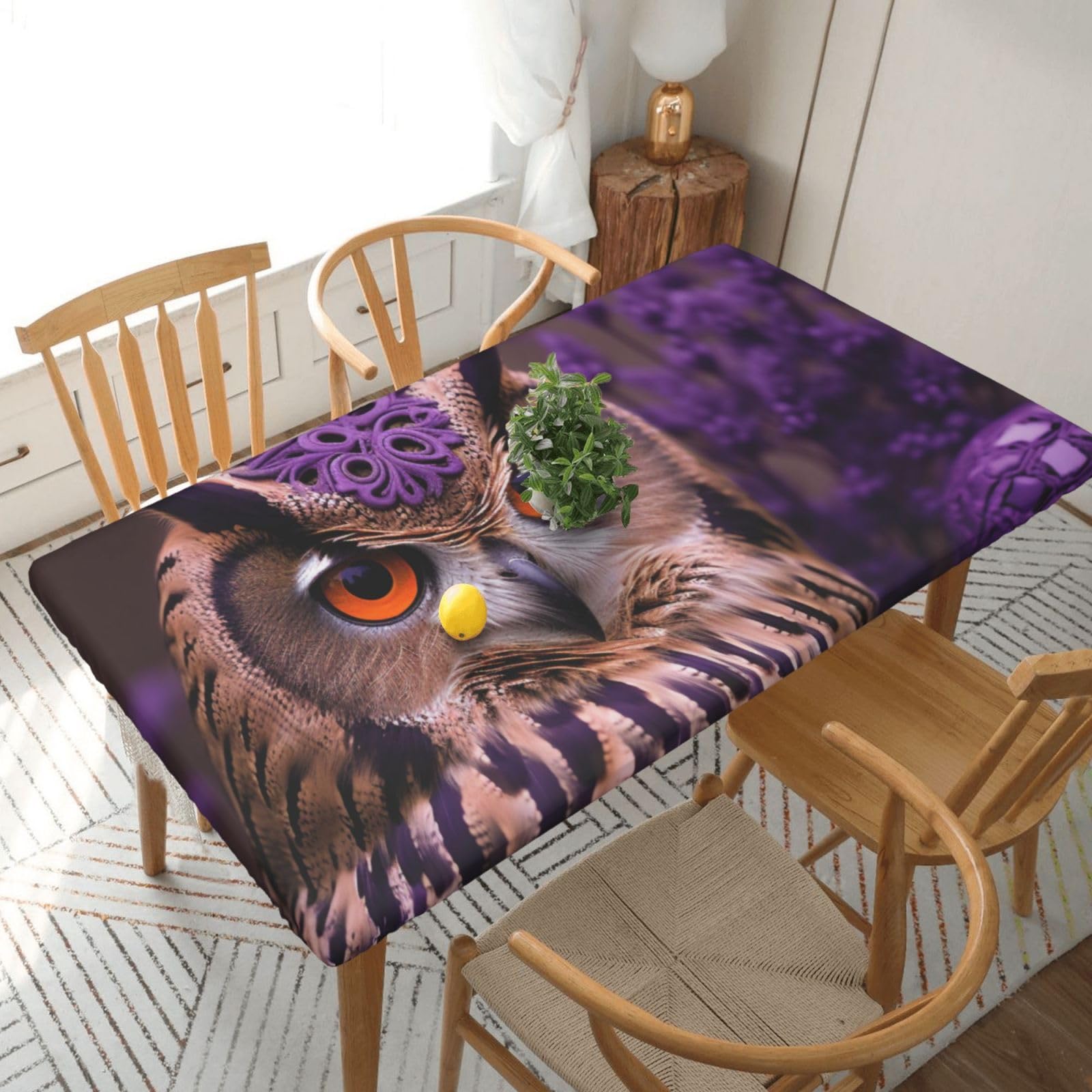 WPKJU Owl in The Flowers Printed Tablecloths 5ft Rectangular Table Covers Washable Polyester Decorative Table Cloth for Dining Table Picnic Wedding