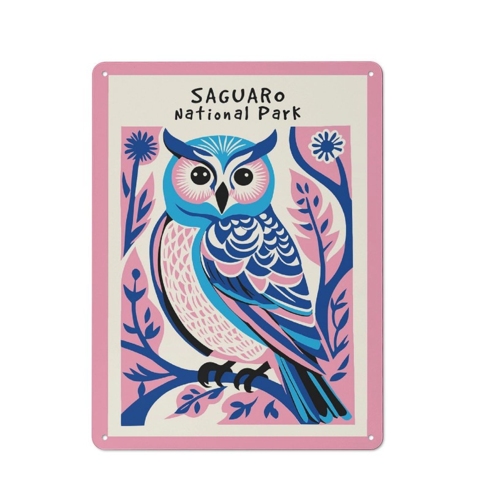 Junmoney Style-1 Vintage Metal Plaque 40X30cm Featuring Cute National Park Owl For Home Bar Wall, A Metal Wall Feature For Home Bars And Entertaining Spaces