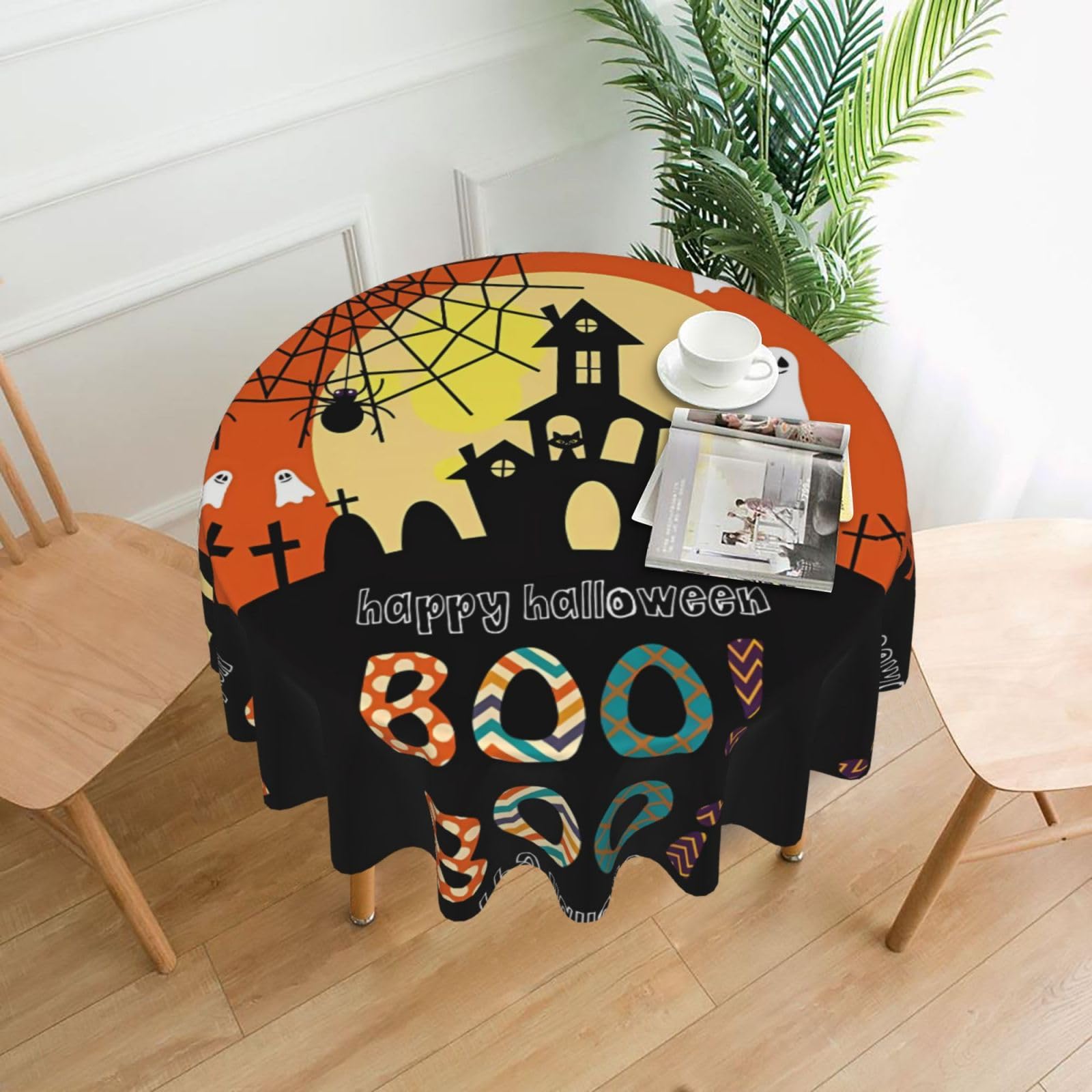 MROWYC Halloween Ghost Pumpkin Printed Practical Round Tablecloth, Durable, Suitable for Home, Restaurant, Hotel, Gathering, and Decorative Table Covers