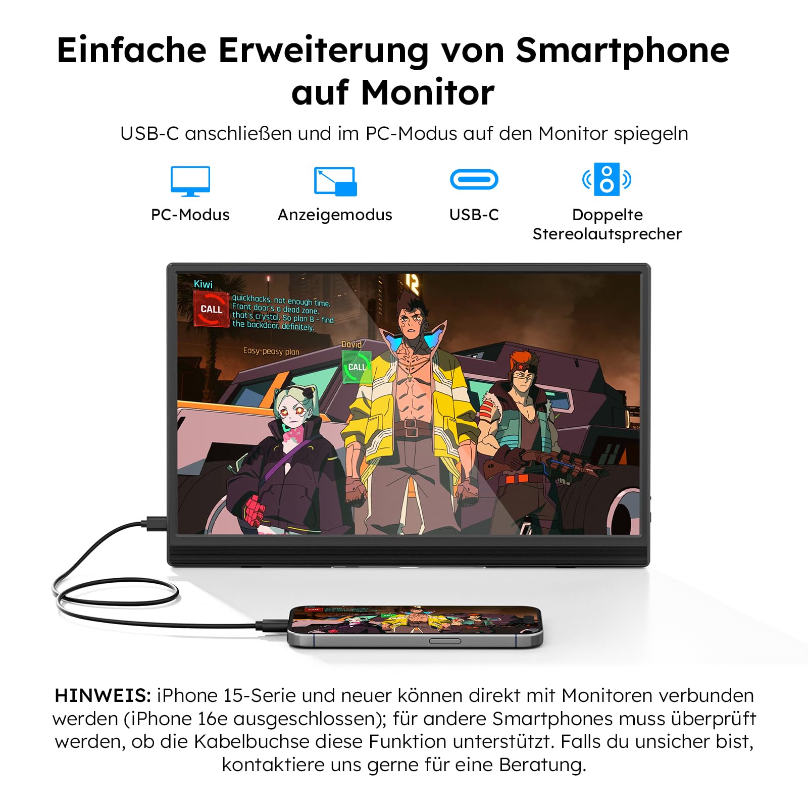 Dopesplay 2025 Nieuw - 15,6 inch draagbare monitor, FHD 1080P IPS-monitor voor laptop, Plug & Play, verwijderbare verlenging met dubbel scherm wordt geleverd met USB-C/USB-A/HDMI, compatibel met Mac