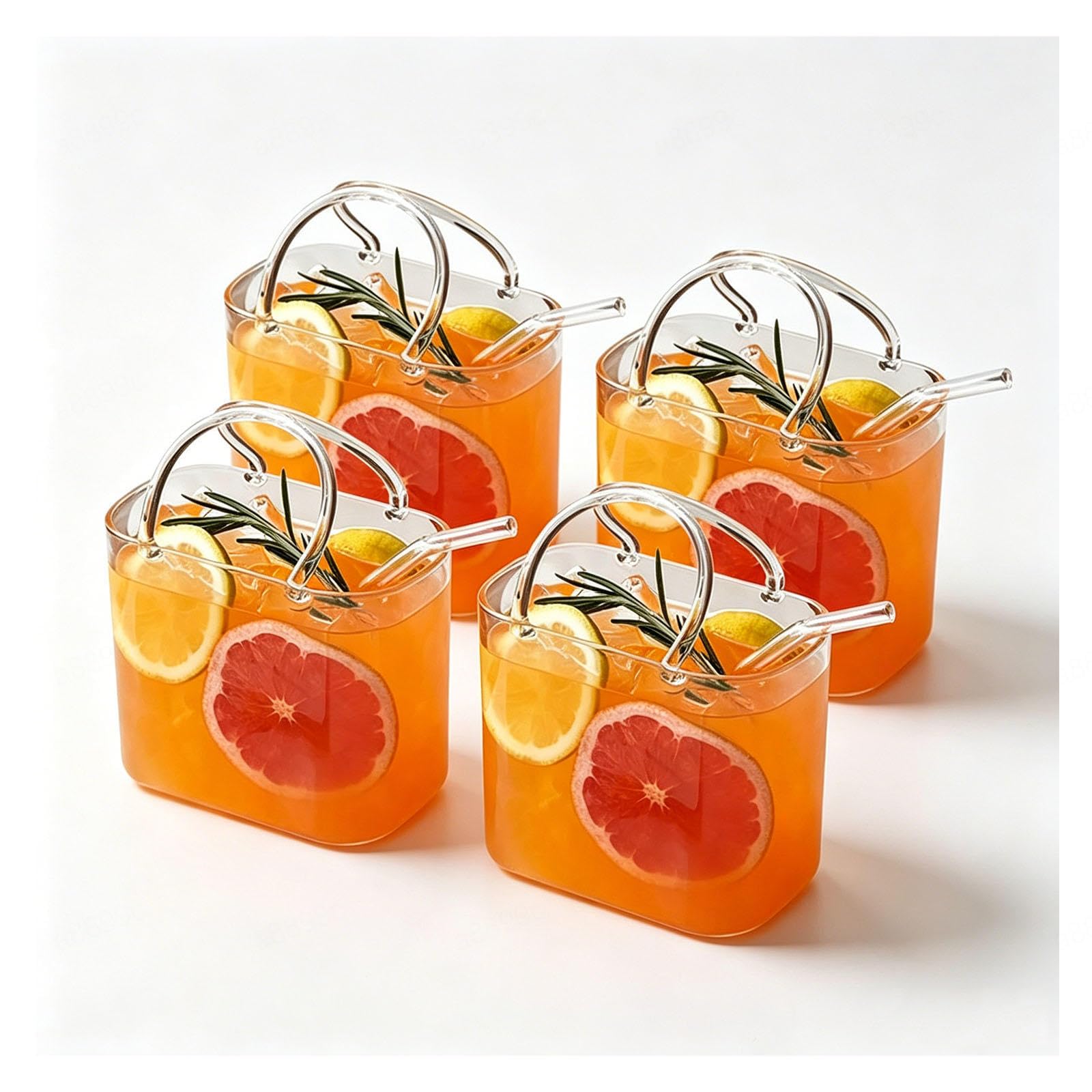 Gläser Handtasche für Getränke Handtaschenbecher mit Strohhalm Handtaschen-Glas für Getränke 2-in-1-Cocktailglas für Cocktails, Saft & Blumen,4pcs