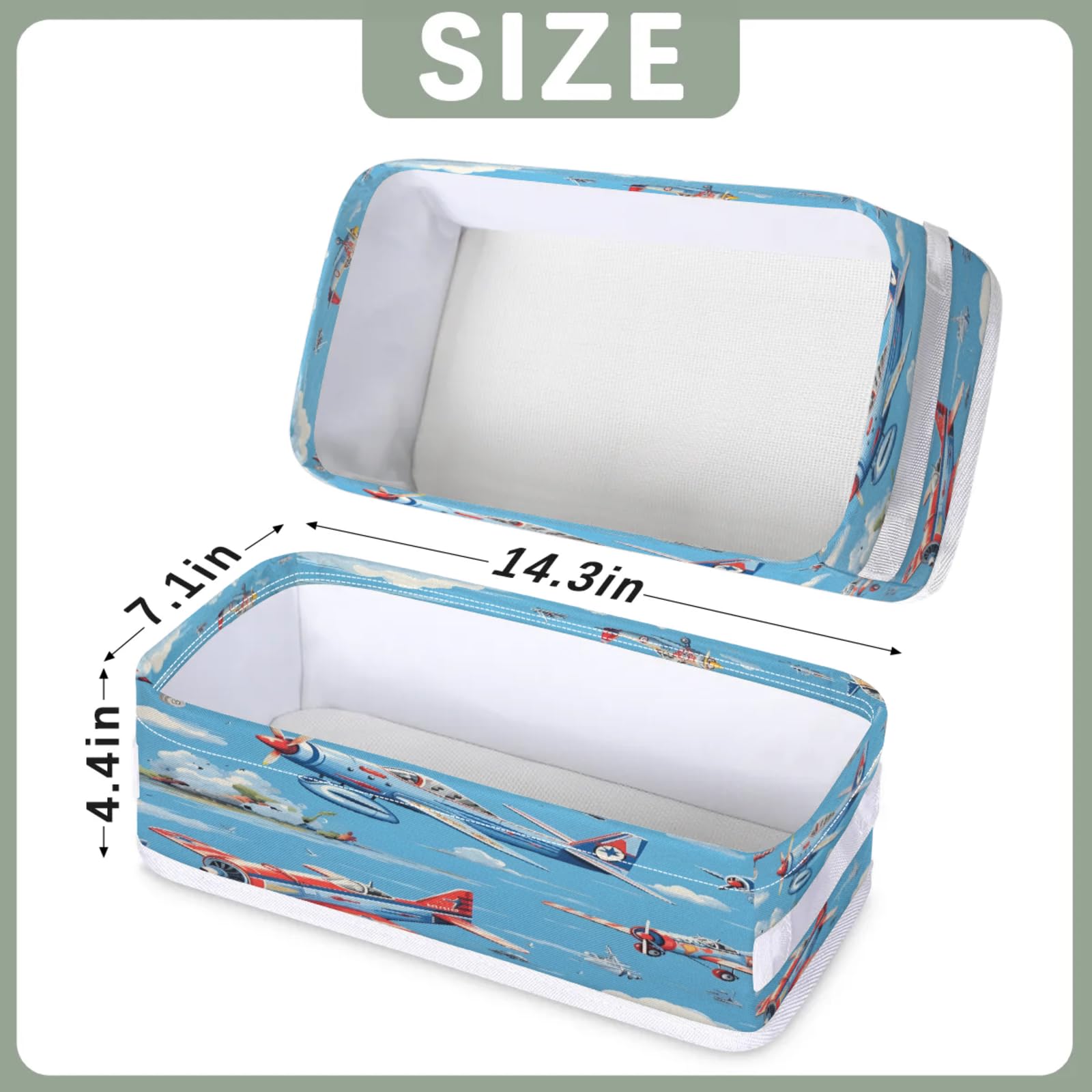 Tablerazzi Toilet Tank Topper Paper Basket with Handle, Cartoon Airplane Bathroom Storage Basket for Organizing, Small Fabric Storage Bins for Bathroom Decor