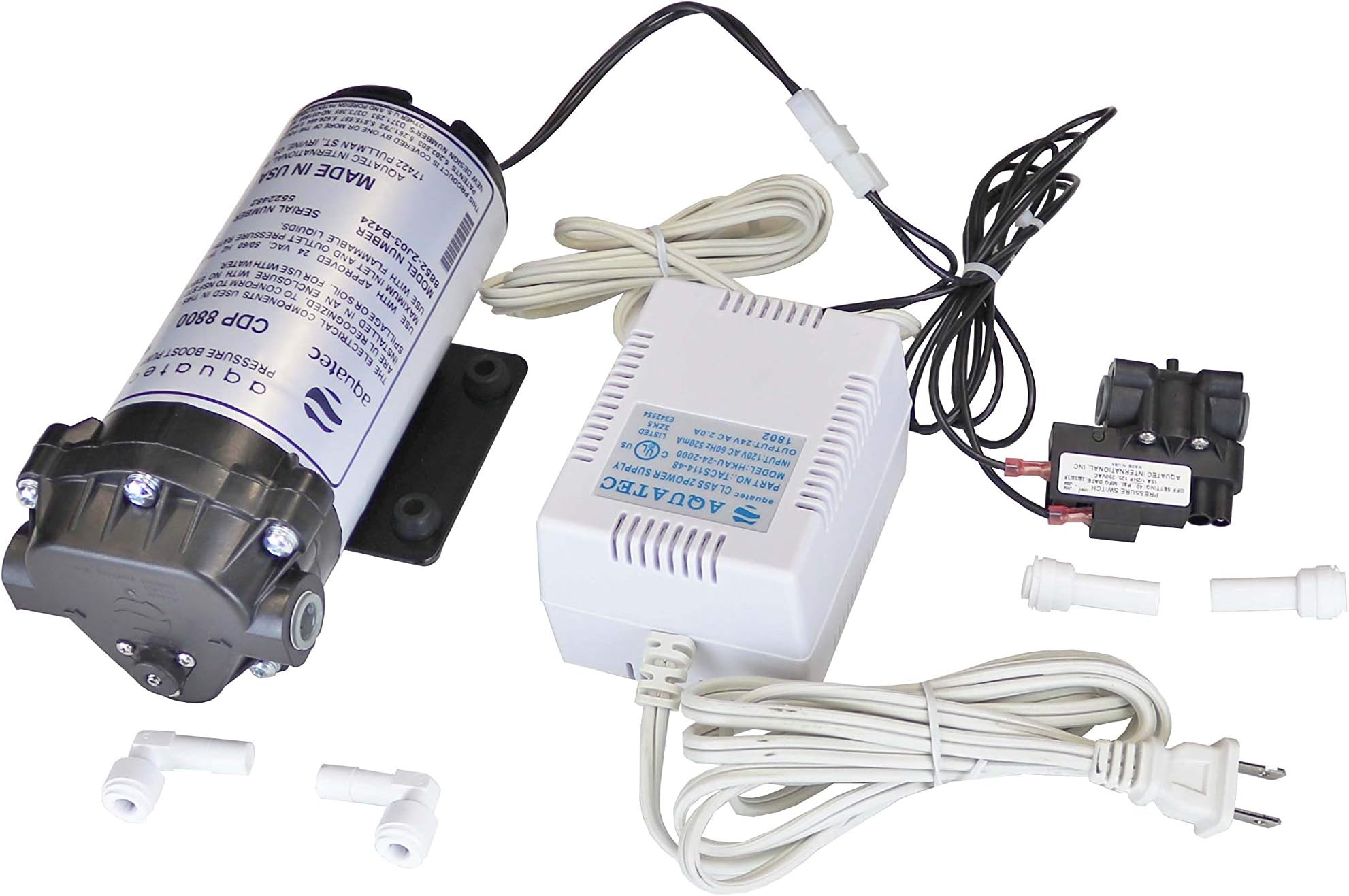 Aquatec 8800 Booster Pump Kit for up to 200 GPD RO Reverse Osmosis water filtration system for both standard and manifold type systems 8852-2J03-B424 PSW-340 Made in USA