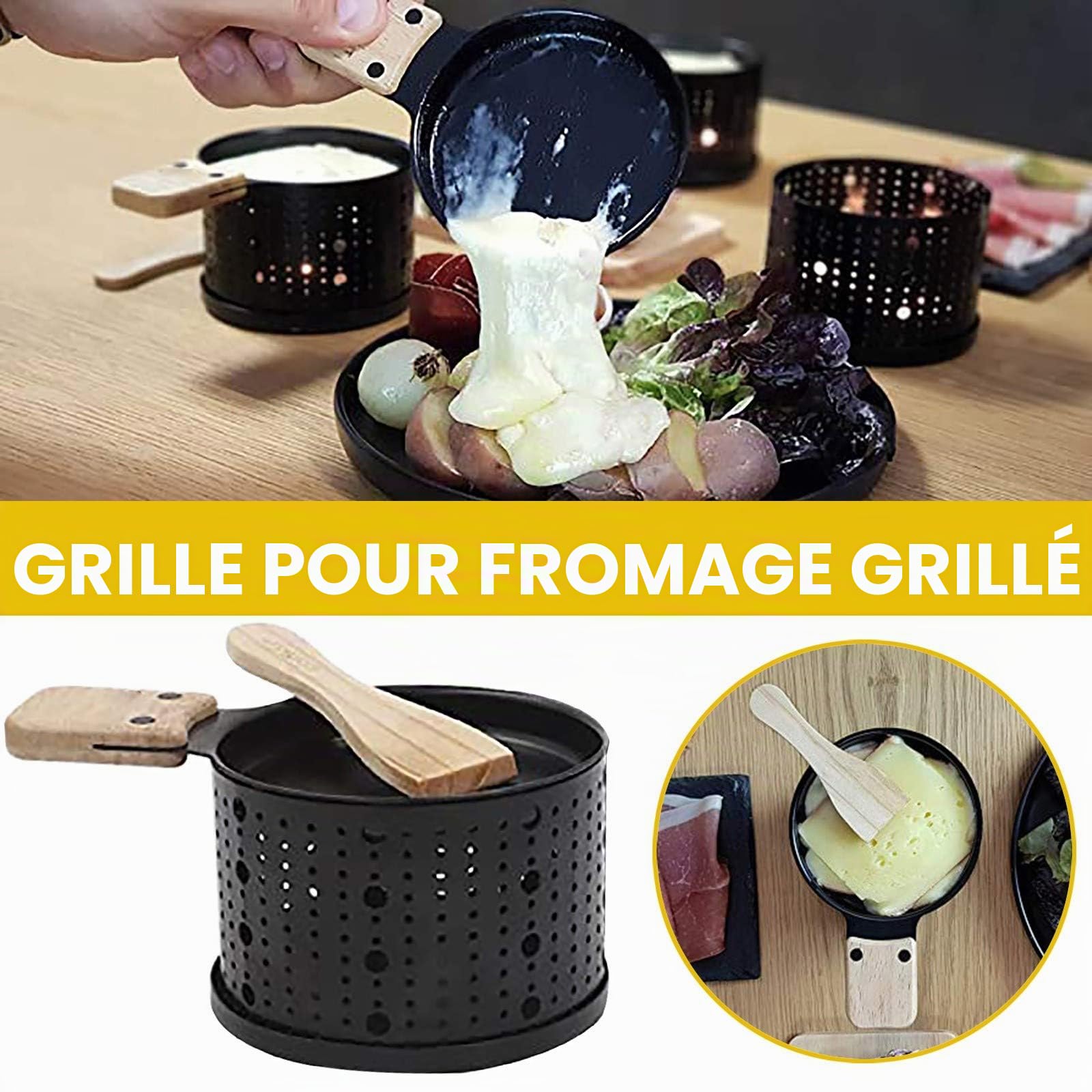 STRIR Une Raclette à la Bougie, Appareil a Raclette avec Spatule Bois Inclues, Faites Fondre Votre Fromage en 3 Minutes, Devant la télé ou même en Pique Nique