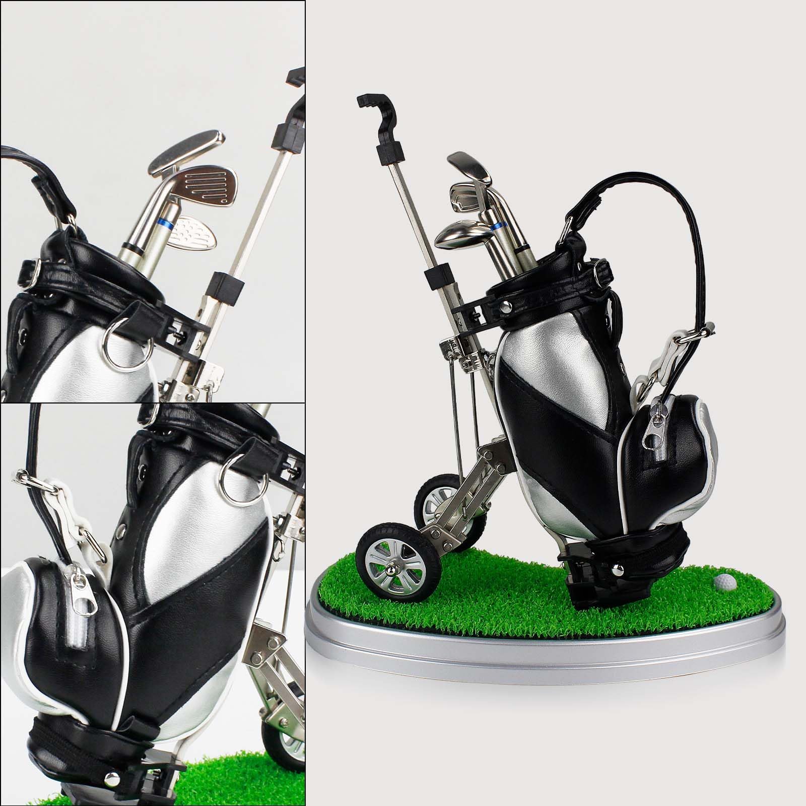 Crestgolf PU Carrello da Golf, Golf Portapenne con 3 Penne a Forma di Golf Gear And di Tappetino da Prato in Plastica