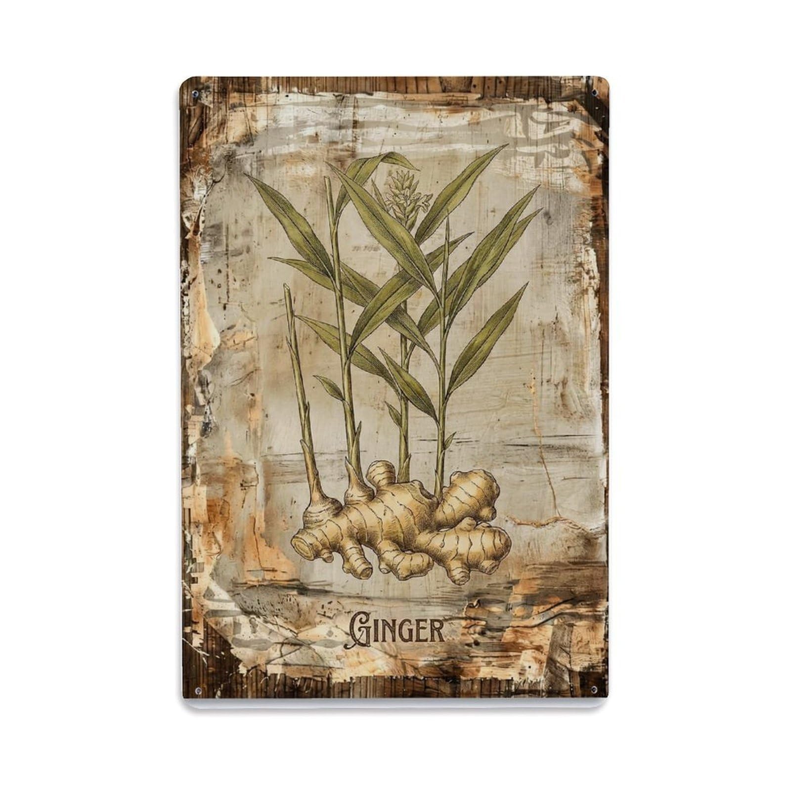 Fqnyr Style Ginger Botanical Vintage Metal Tin Sign Plaque Wall Decor For Cafe, Club Bar, Office, Home Garden Metal Poster 8X12inch