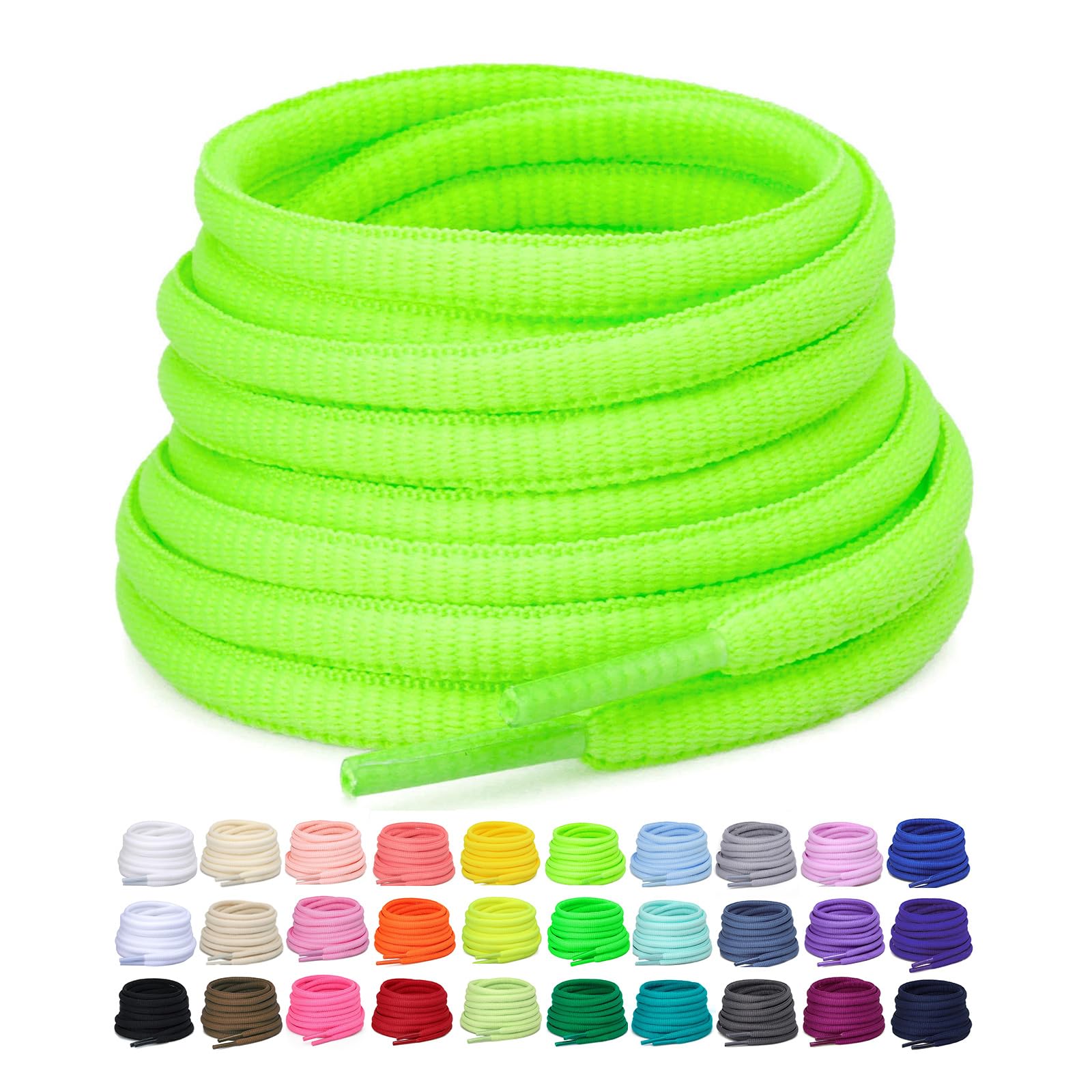 Puzeam 2 Pairs Oval Athletic Shoelaces 30 Colors 1/4" Half Round Shoe Laces for Sneakers