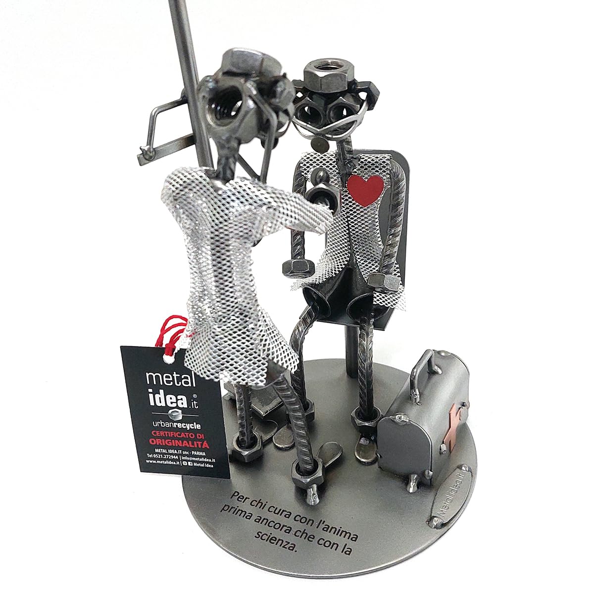 Metal idea DOTTORE CARDIOLOGO CON PAZIENTE IN METALLO CON VITI BULLONI CHIODI IDEA REGALO ORIGINALE - 100% ARTIGIANALE - MADE IN ITALY - PERSONALIZZABILE