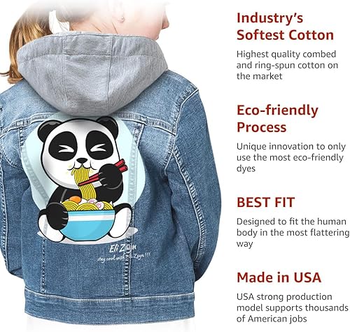 Miniatura 5 de Cute Panda Eating Noodles Kids' Hooded Denim Jacket - Best Present Ideas for Girls - Cute Panda Presents