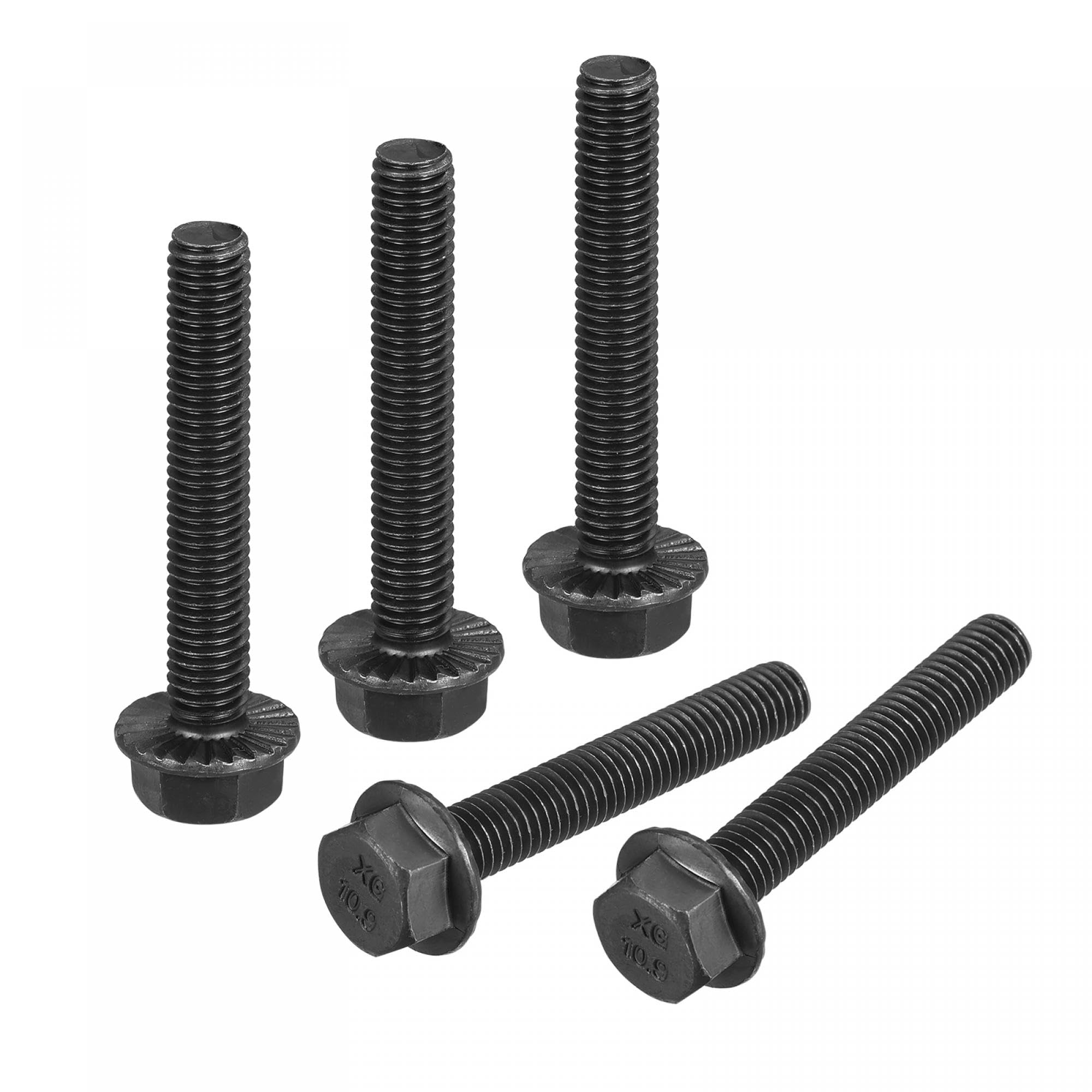 sourcing map M8-1.25x50mm Hex Serrated Flange Bolts 10.9 Grade Carbon Steel Screws 5pcs
