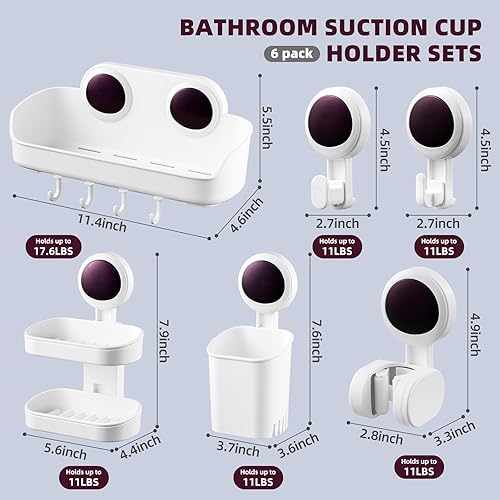 Miniatura 2 de Juego de 6 unidades de ventosa para ducha, estante de ducha, taza para cepillo de dientes, jabonera, ganchos de succión, instalación en un segundo,
